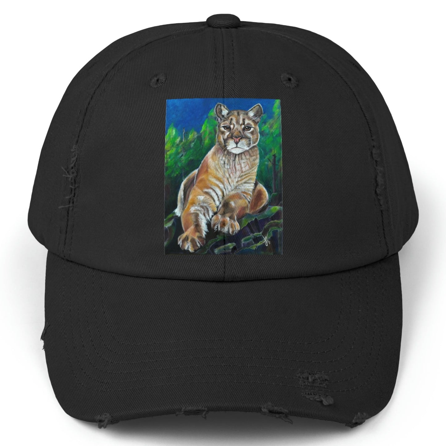 Cougar Distressed Hat - Adjustable - Cascade Lioness from Mama Mosaic Artworks