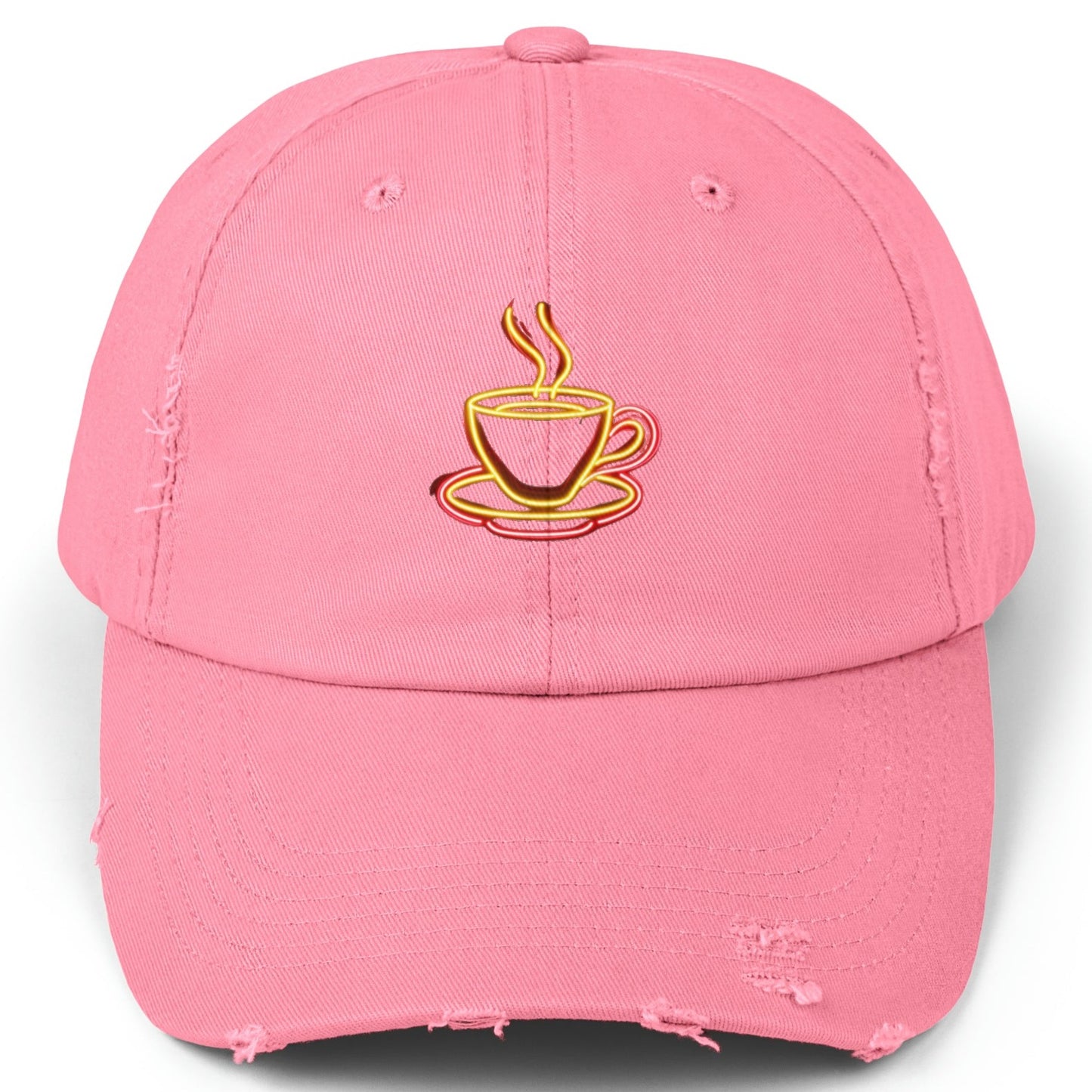 Retro Neon Coffee Cup Distressed Hat - Adjustable