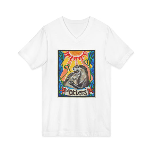 Otter Love V-Neck Tee | Unisex Short Sleeve Shirt, Animal Lover Gift, Nature Tee, Cute Otter Shirt