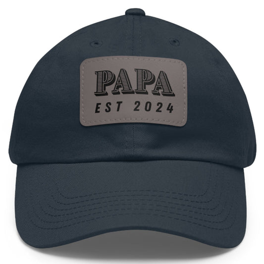 Papa Est 2024 Ball Cap with Faux Leather Patch - Adjustable