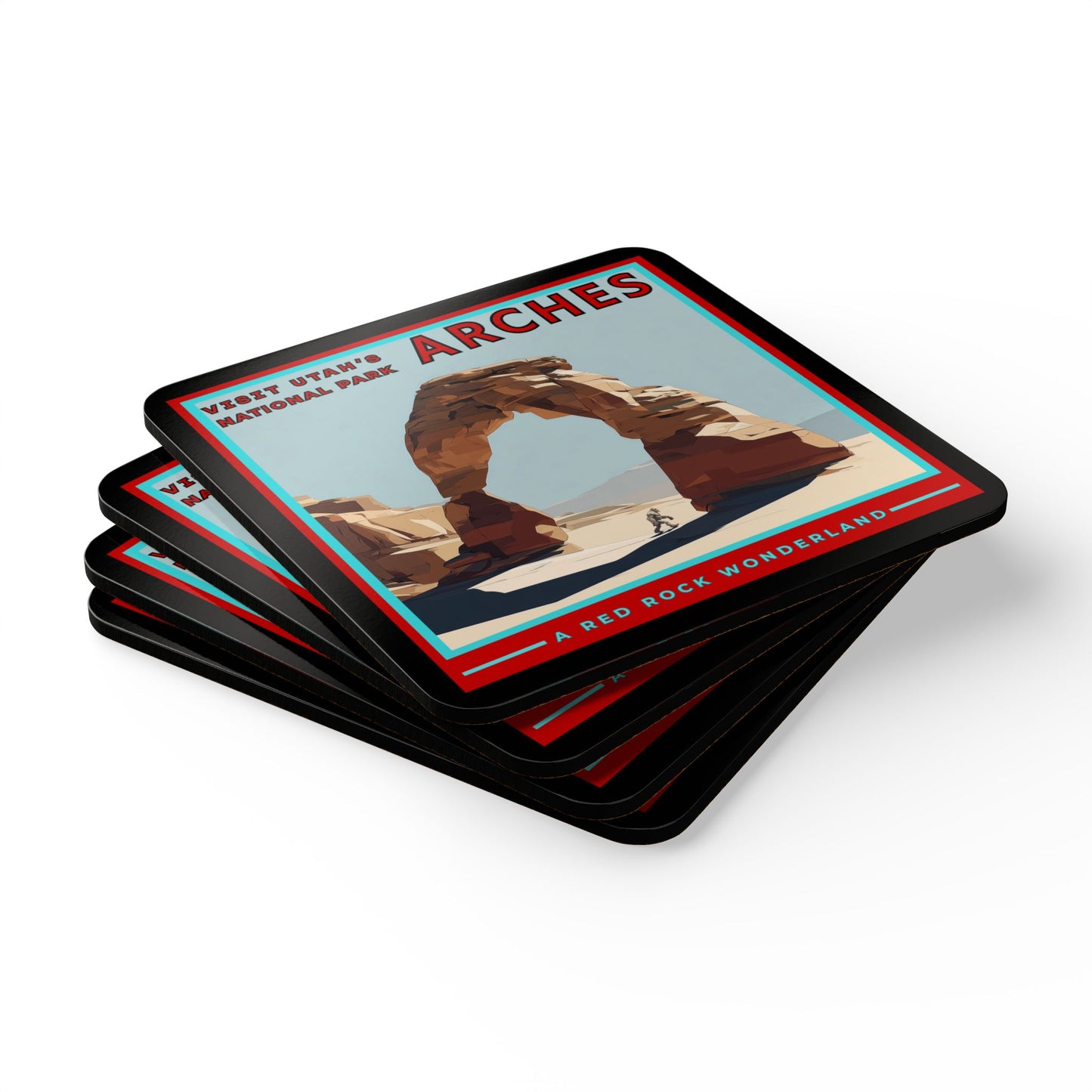 Sasquatch at Arches National Park Retro Travel Poster Coaster: Delicate Arch