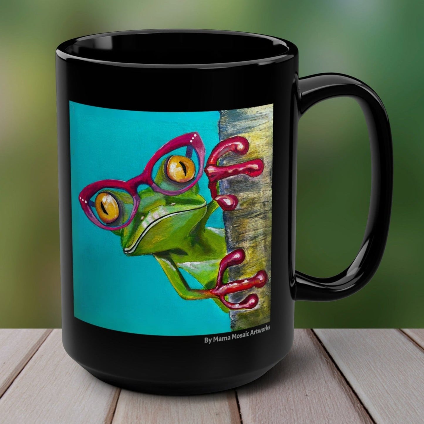 Frog Mug - 15oz Glossy Ceramic - Read More Optical Frog from Mama Mosaic Artworks