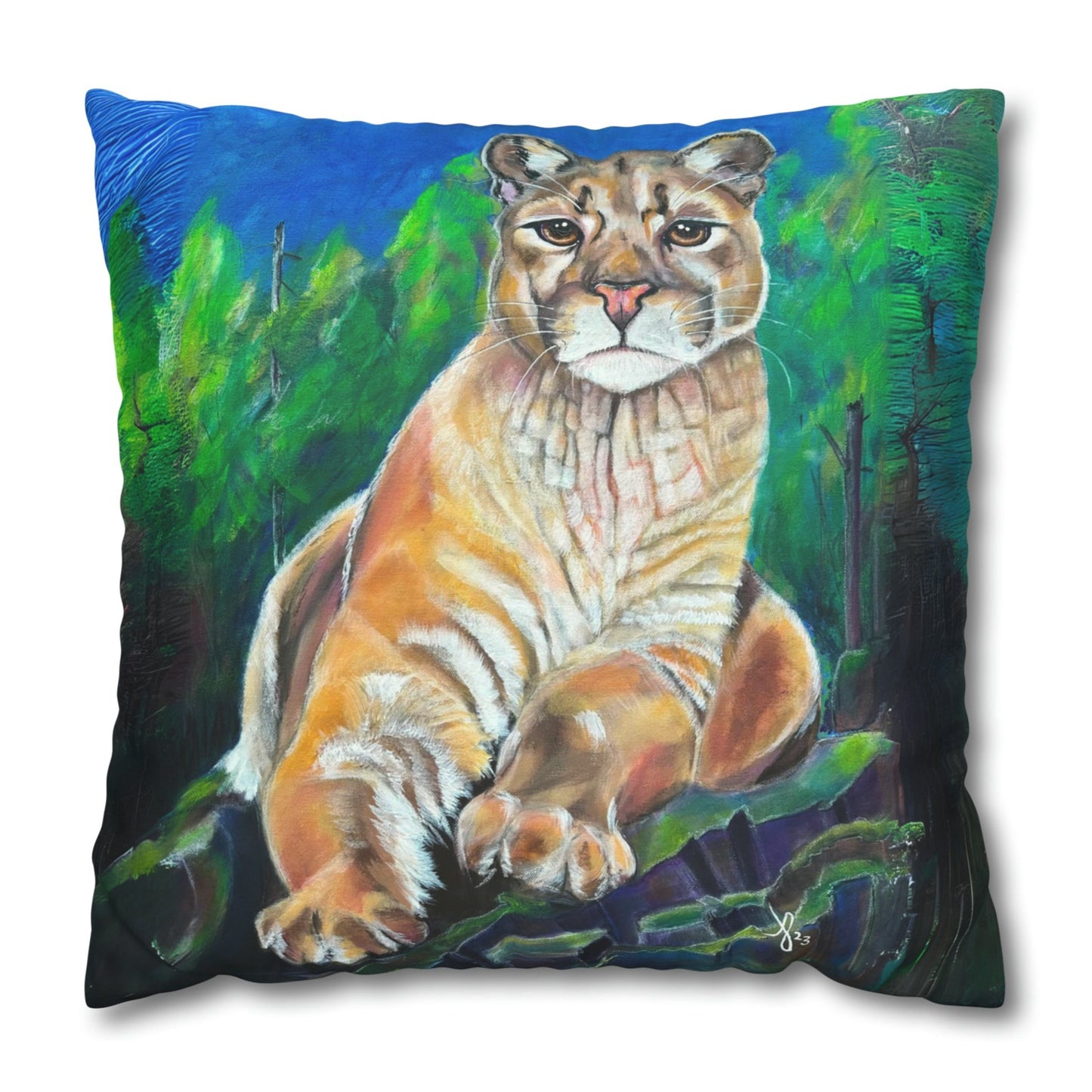 Cougar Throw Pillow Cover - Faux Suede - 2 Sizes - Cascade Lioness from Mama Mosaic Artworks