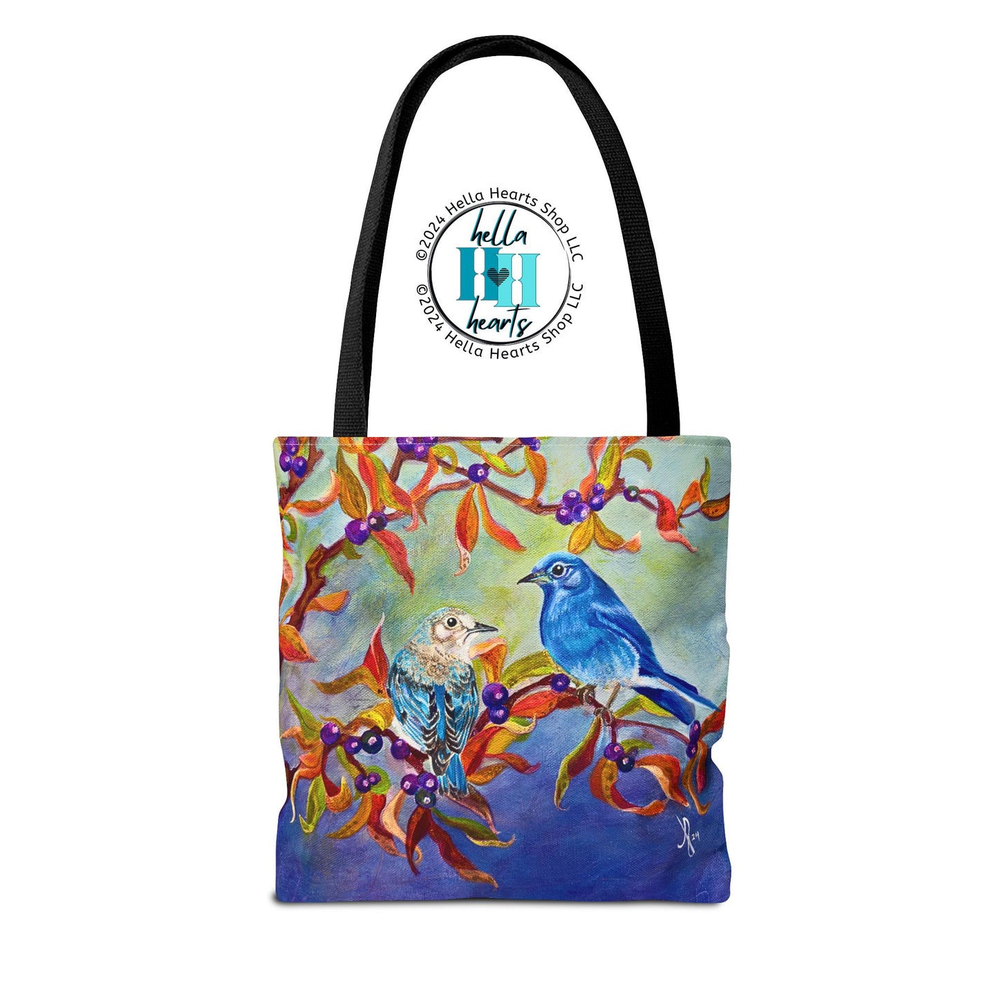 Blue Birds Tote Bag - Original Art, Blue Birds and Huckleberries from Mama Mosaic Artworks