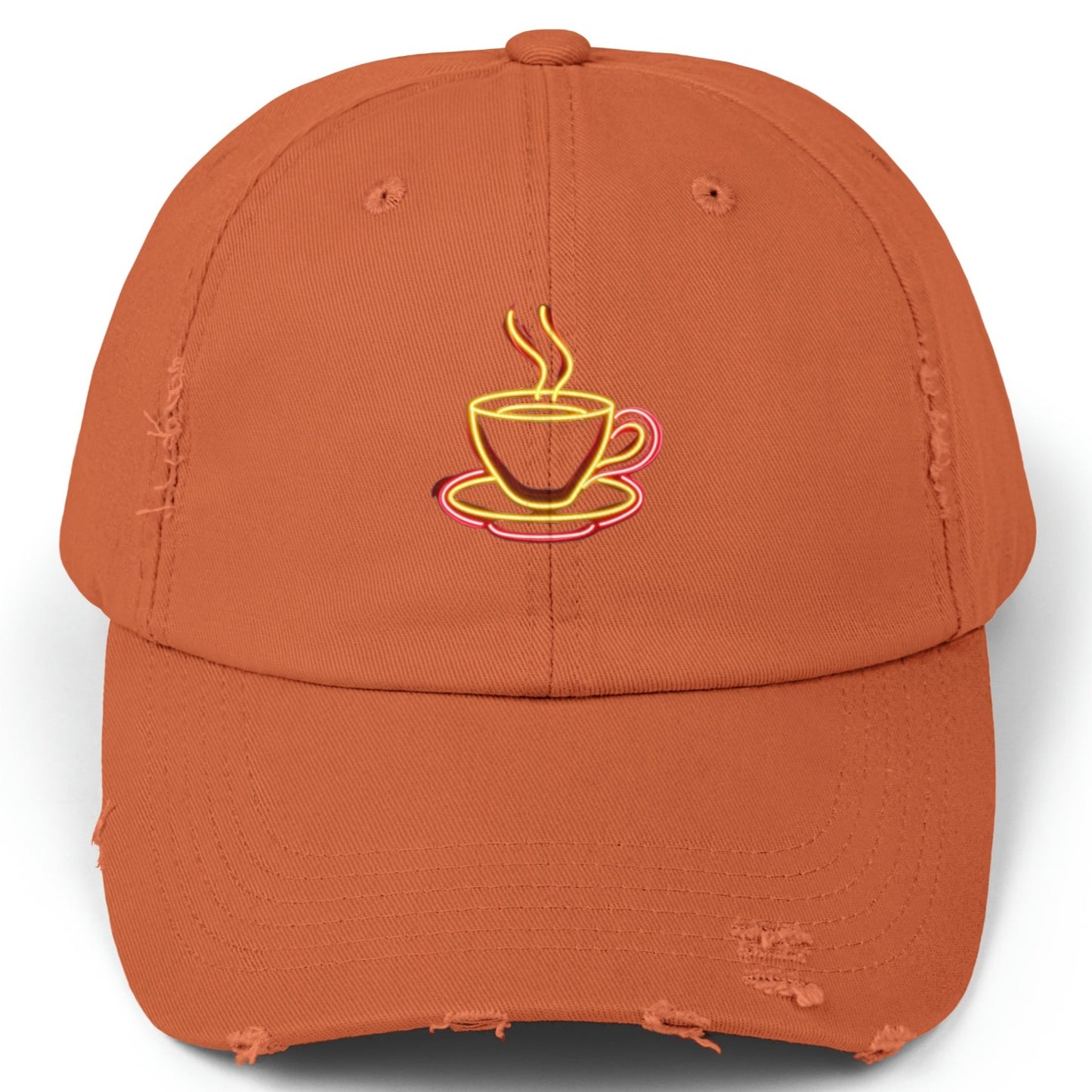 Retro Neon Coffee Cup Distressed Hat - Adjustable