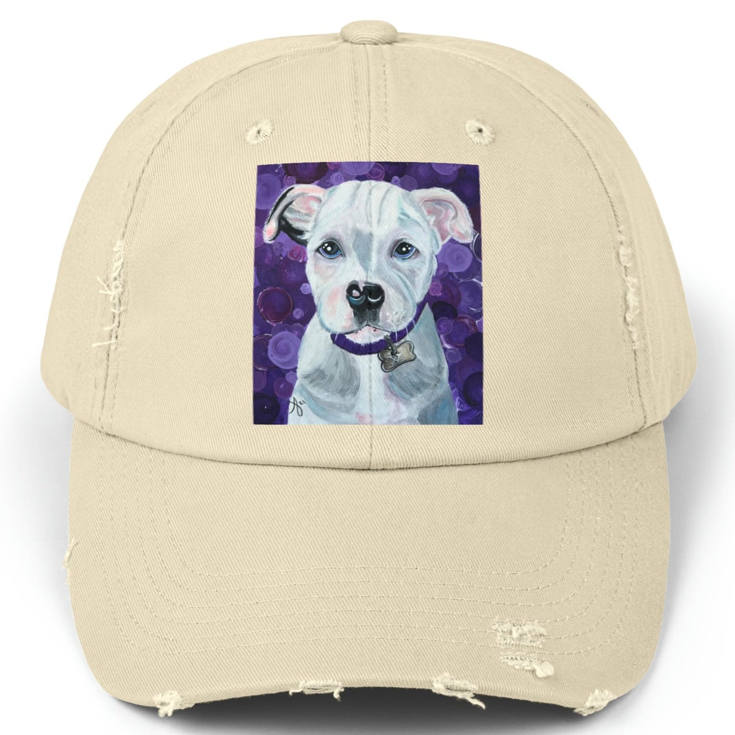 Pit Bull Distressed Hat - Adjustable - Portrait of a Pit Bull from Mama Mosaic Artworks