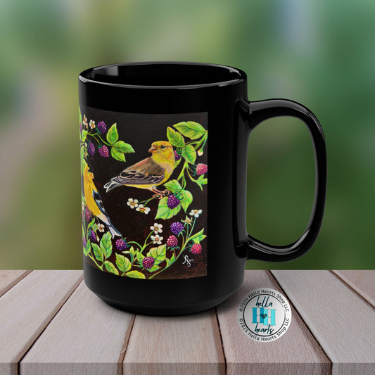 Goldfinches and Blackberries - 15 oz Ceramic Mug