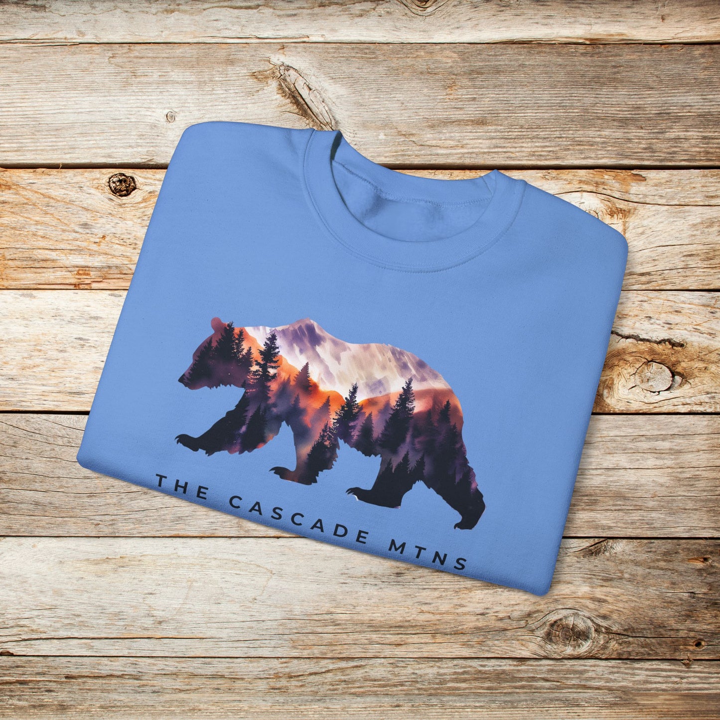 PNW Bearscape Unisex Crewneck Sweatshirt - The Cascade Mountain Range - Inclusive Sizes S to 5XL