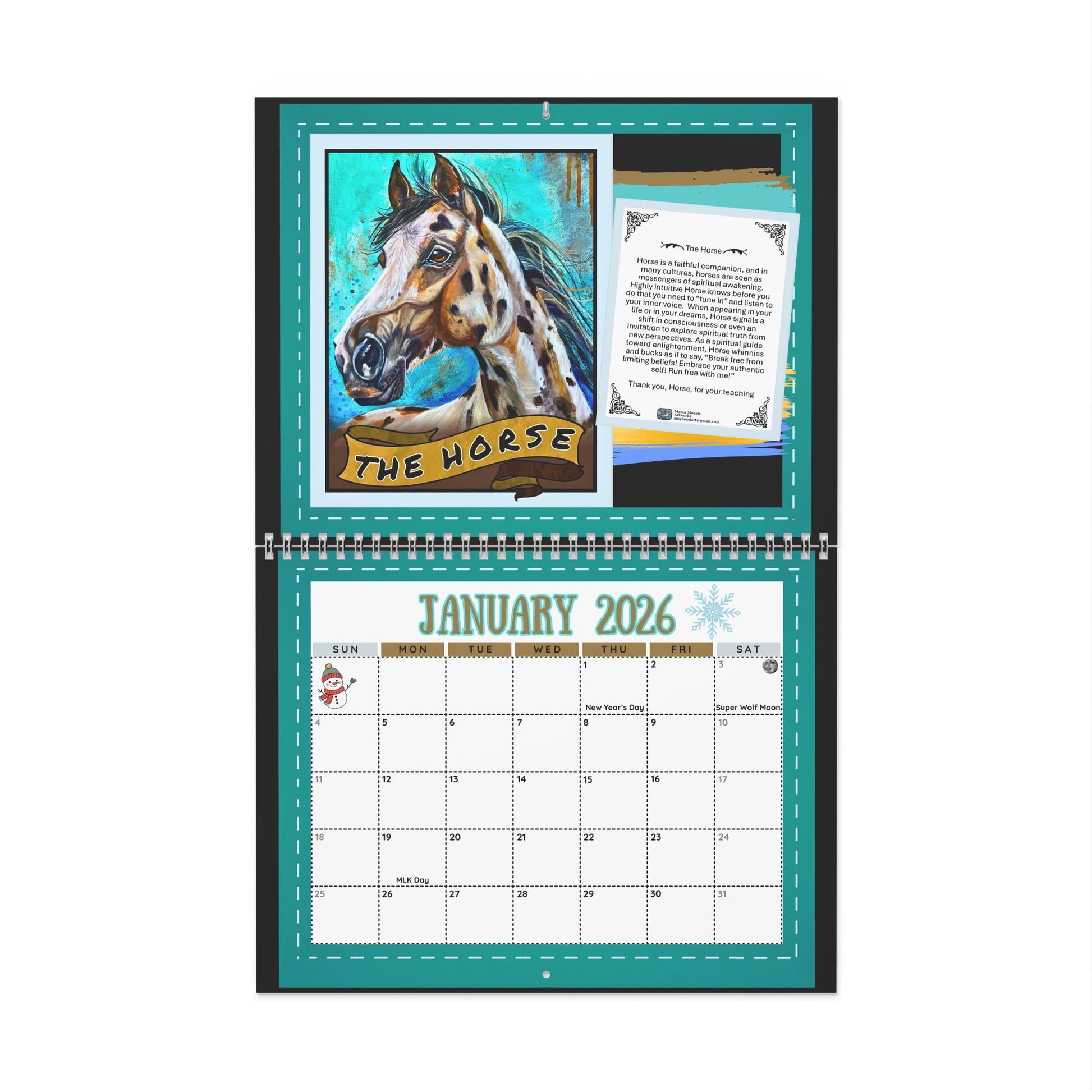 Calendar with horse illustration on a white background