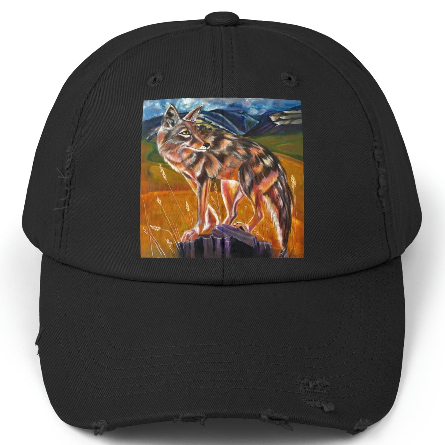 Plains Coyote Distressed Hat - Adjustable - Lady of the Plains from Mama Mosaic Artworks