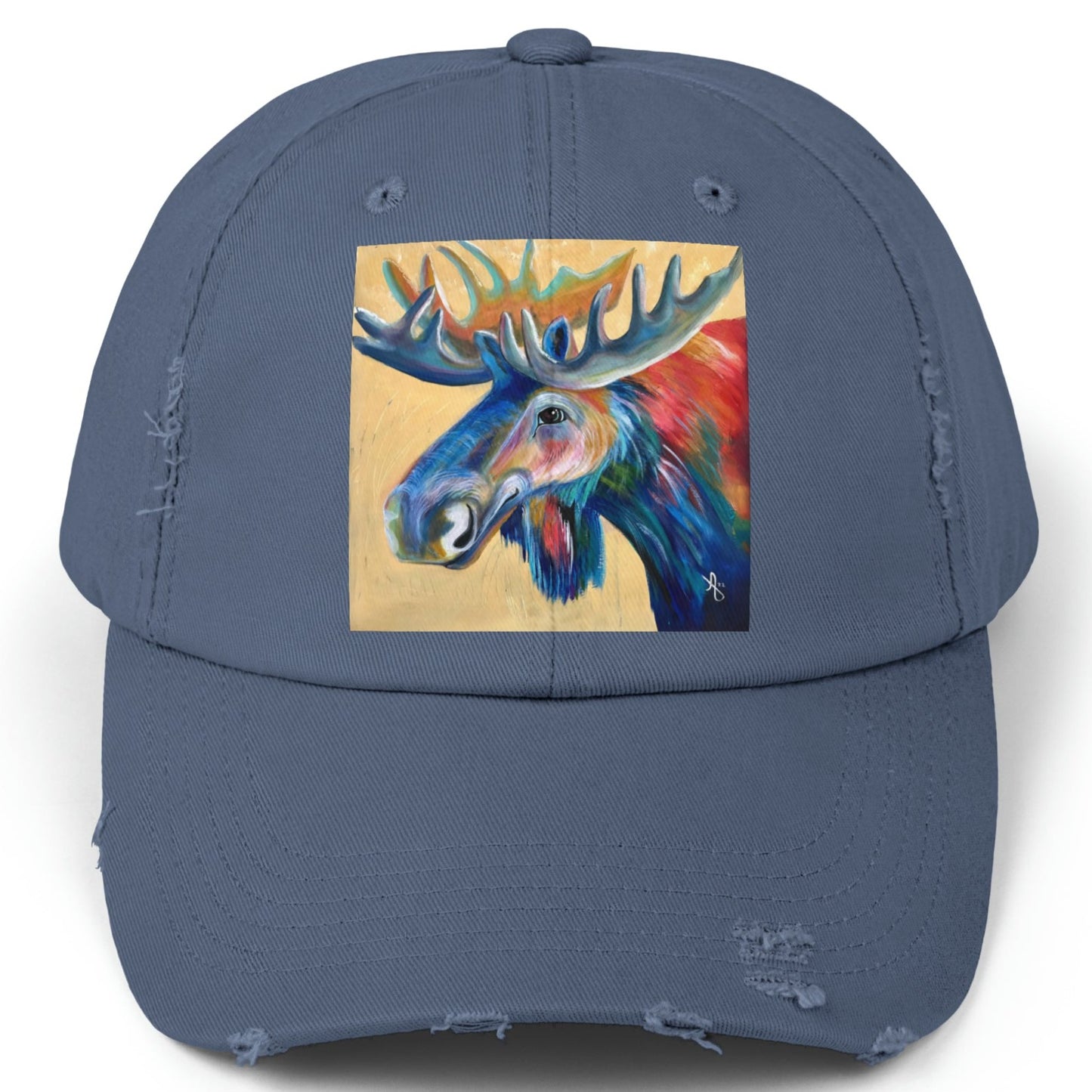 Moose Distressed Hat - Adjustable - Water Moose from Mama Mosaic Artworks