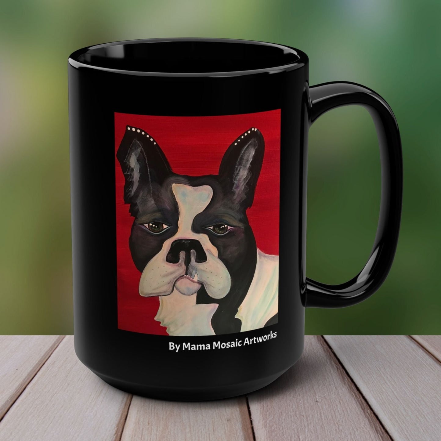 Bulldog On Red from Mama Mosaic Artworks - 15 oz Black Glossy Ceramic Mug