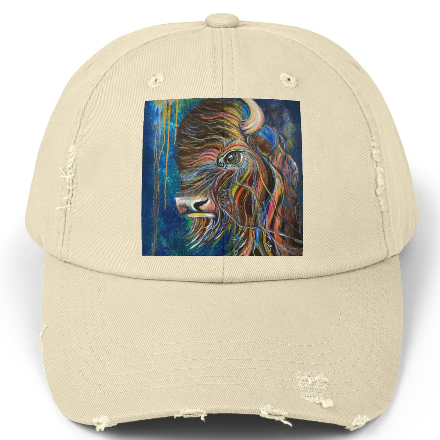 Bison Distressed Hat - Adjustable - Be Strong Adapt and Survive from Mama Mosaic Artworks