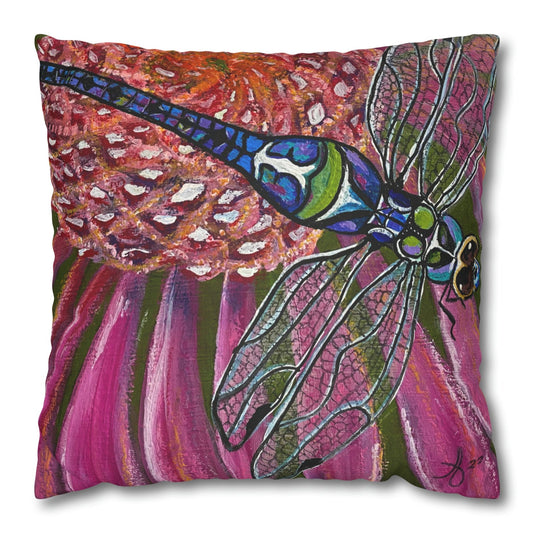 Dragonfly Throw Pillow Cover - Faux Suede - 2 Sizes - Garden Jewel from Mama Mosaic Artworks