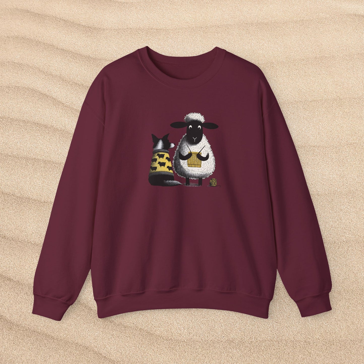 Bordie Collie and Sheep Sweatshirt: Sheep Knitting Crewneck Sweater