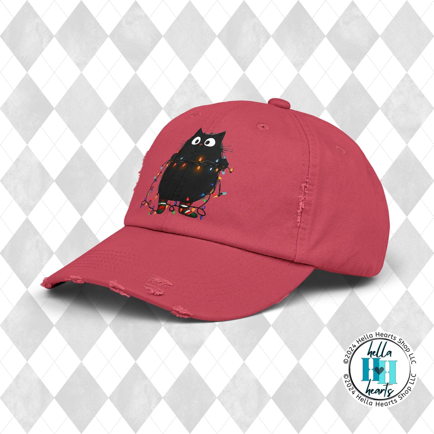 Christmas Kitty Unisex Distressed Cap - Adjustable