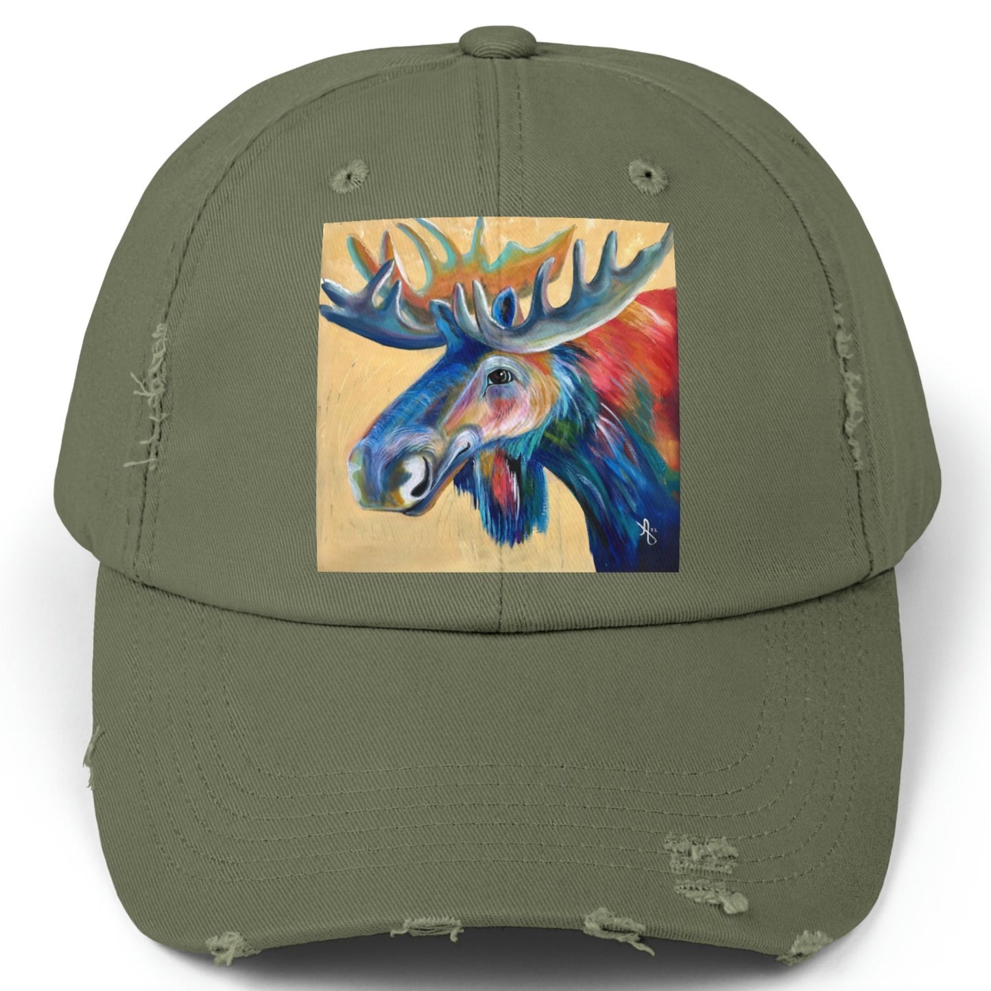 Moose Distressed Hat - Adjustable - Water Moose from Mama Mosaic Artworks