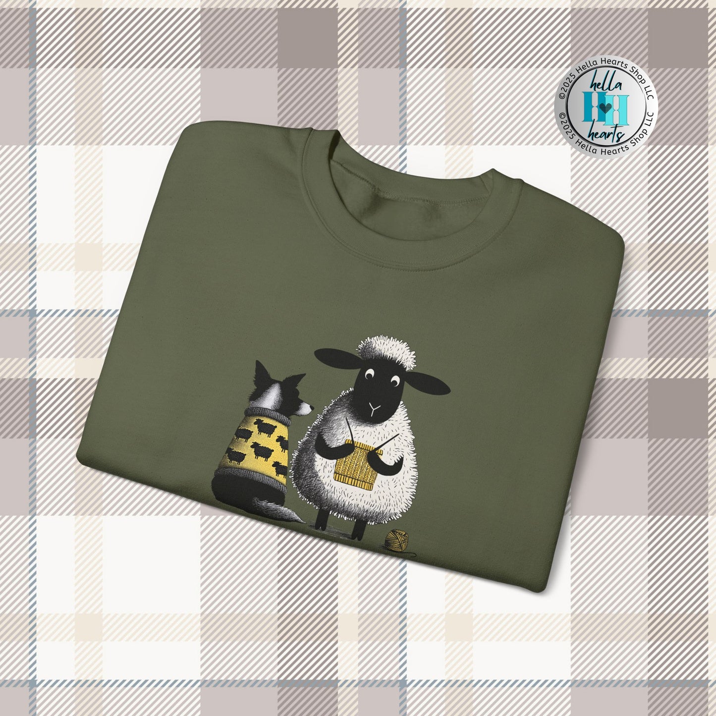 Bordie Collie and Sheep Sweatshirt: Sheep Knitting Crewneck Sweater