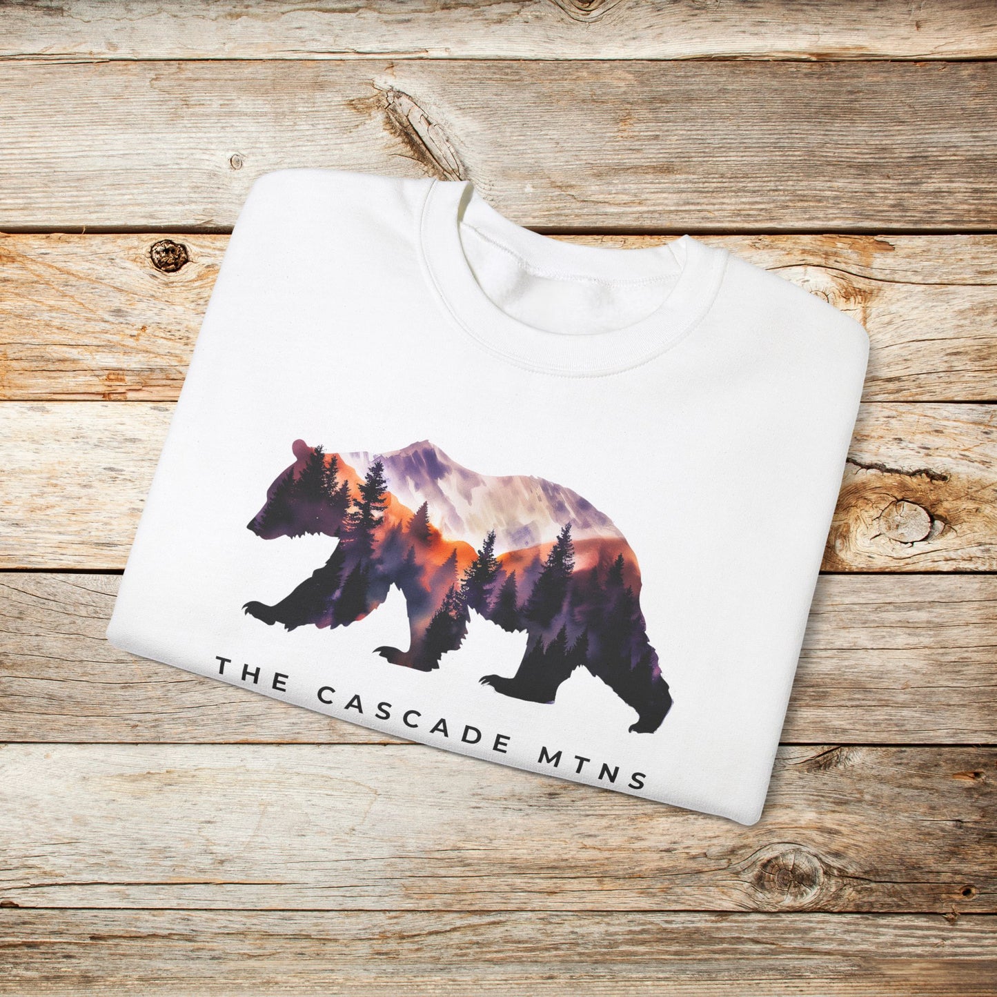 PNW Bearscape Unisex Crewneck Sweatshirt - The Cascade Mountain Range - Inclusive Sizes S to 5XL