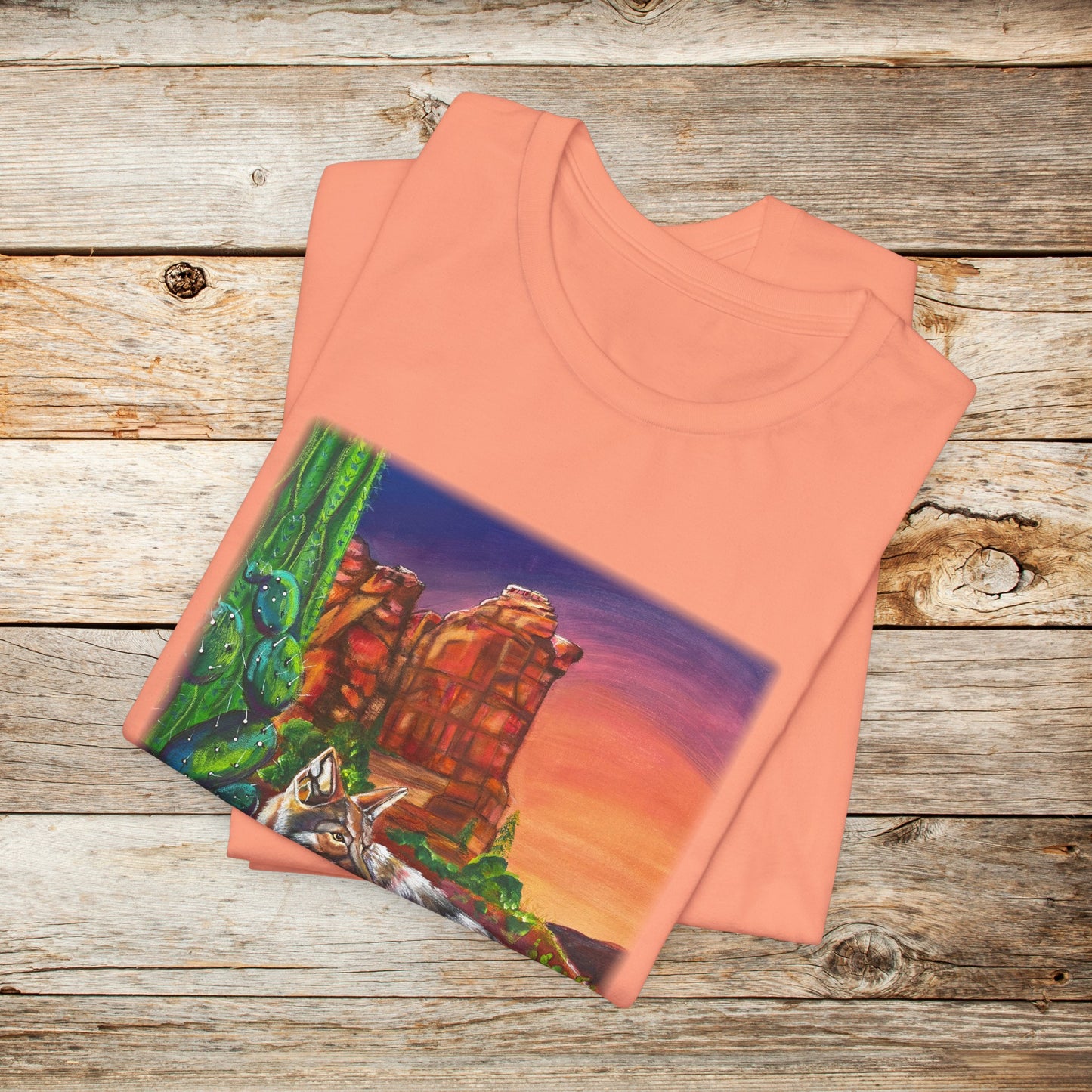 Sedona Coyote Unisex TShirt - Coyote at Coffee Pot Rock from Mama Mosaic Artworks