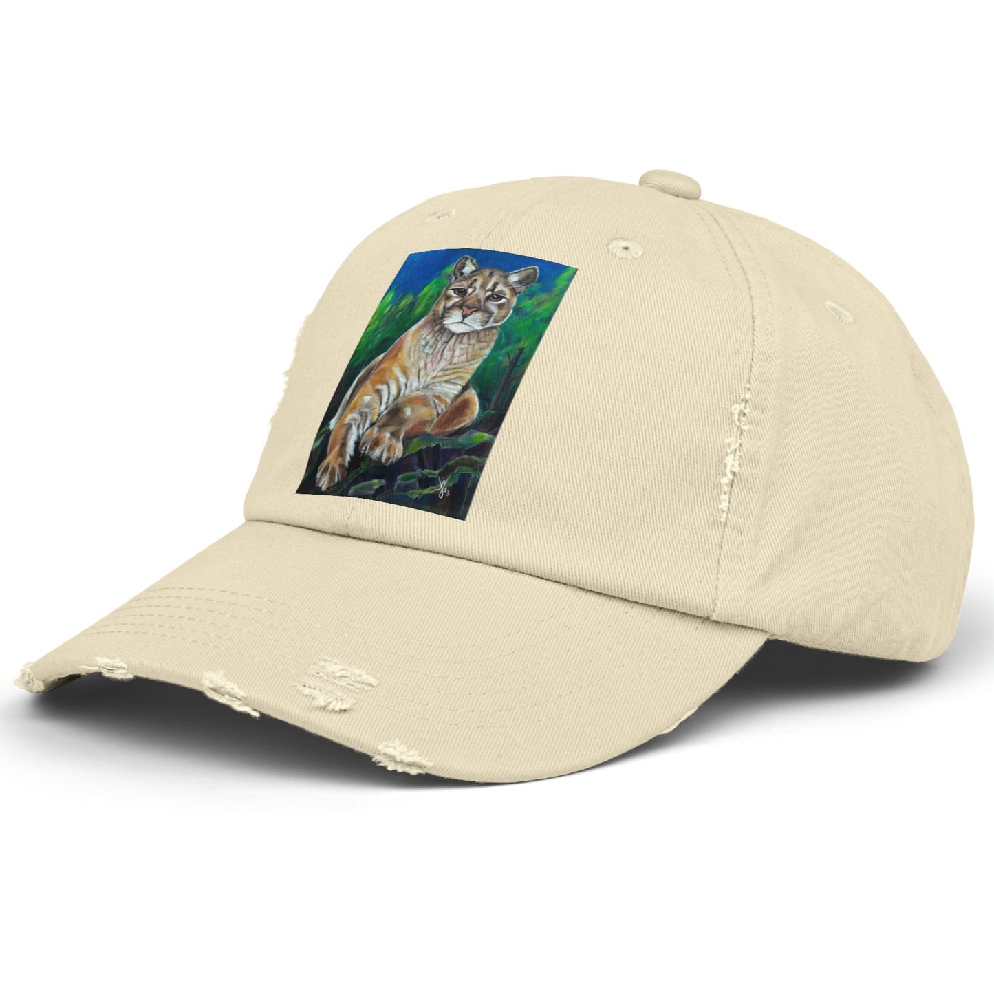 Cougar Distressed Hat - Adjustable - Cascade Lioness from Mama Mosaic Artworks