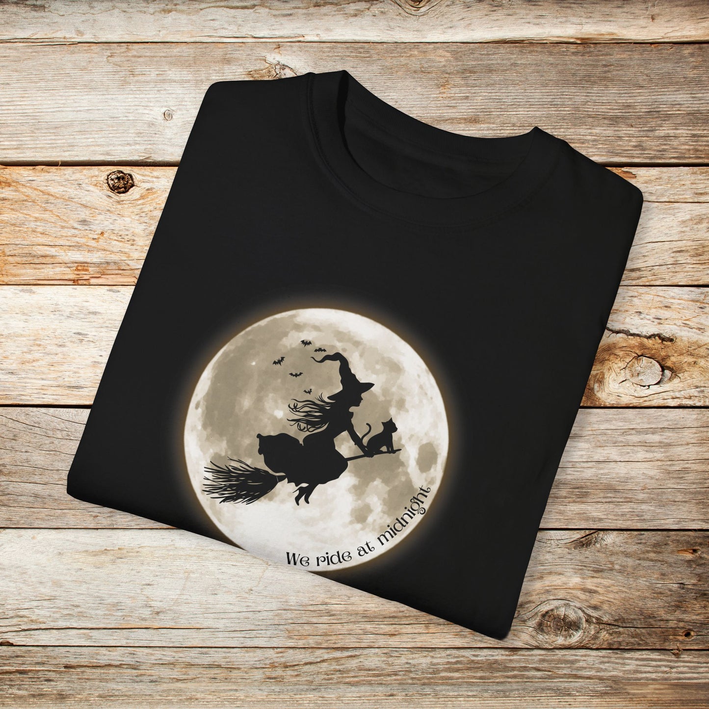 Witch and Her Cat Ride at Midnight TShirt - Comfort Colors Unisex Crew