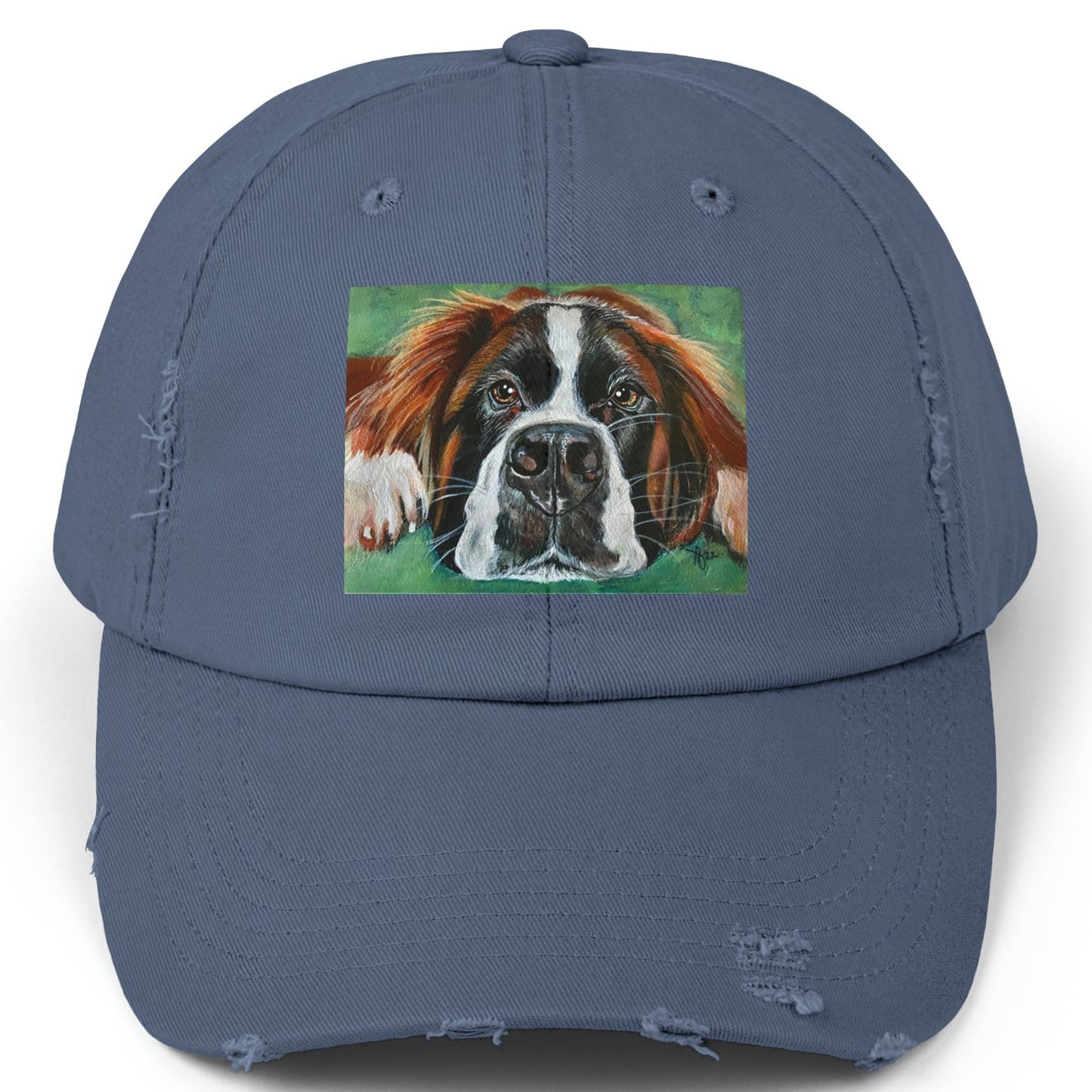 Saint Bernard Distressed Hat - Adjustable - Portrait of Saint Bernard from Mama Mosaic Artworks