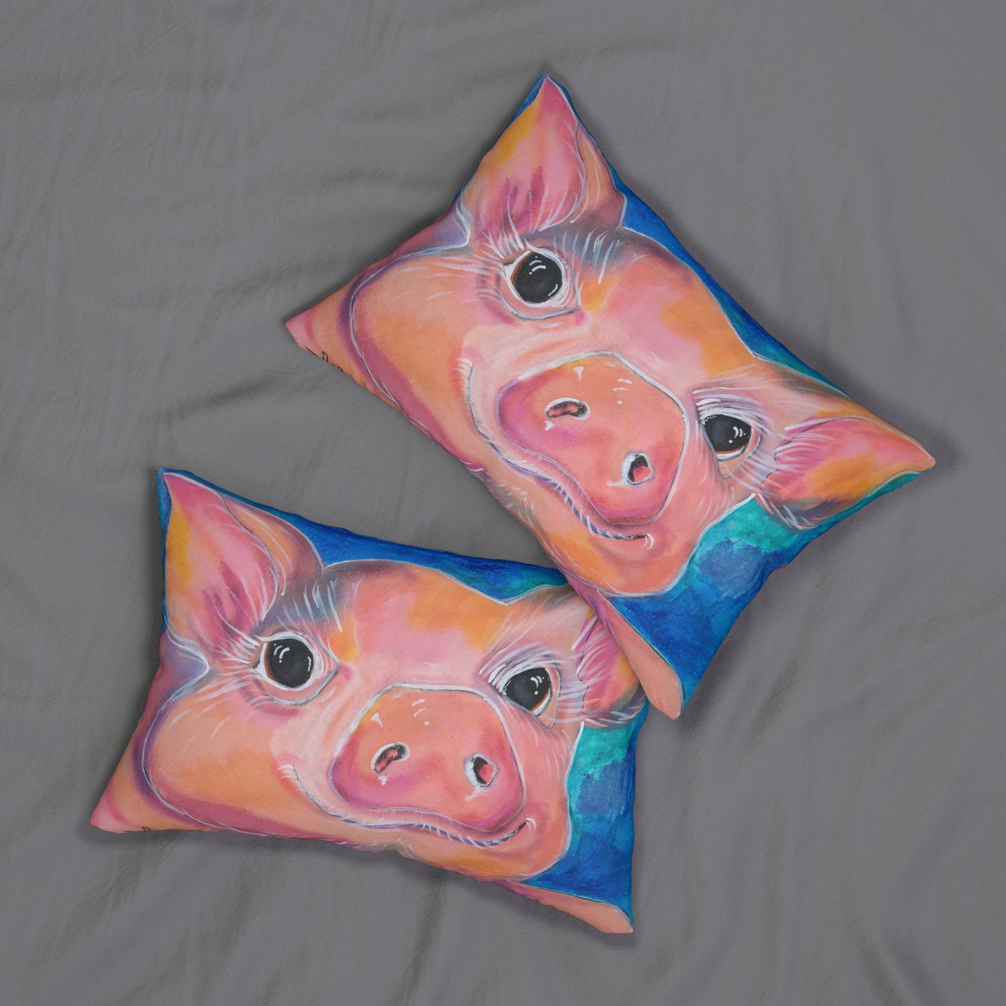 Cute Pig Lumbar Pillow and Cover - 20x14" - Piggie from Mama Mosaic Artworks