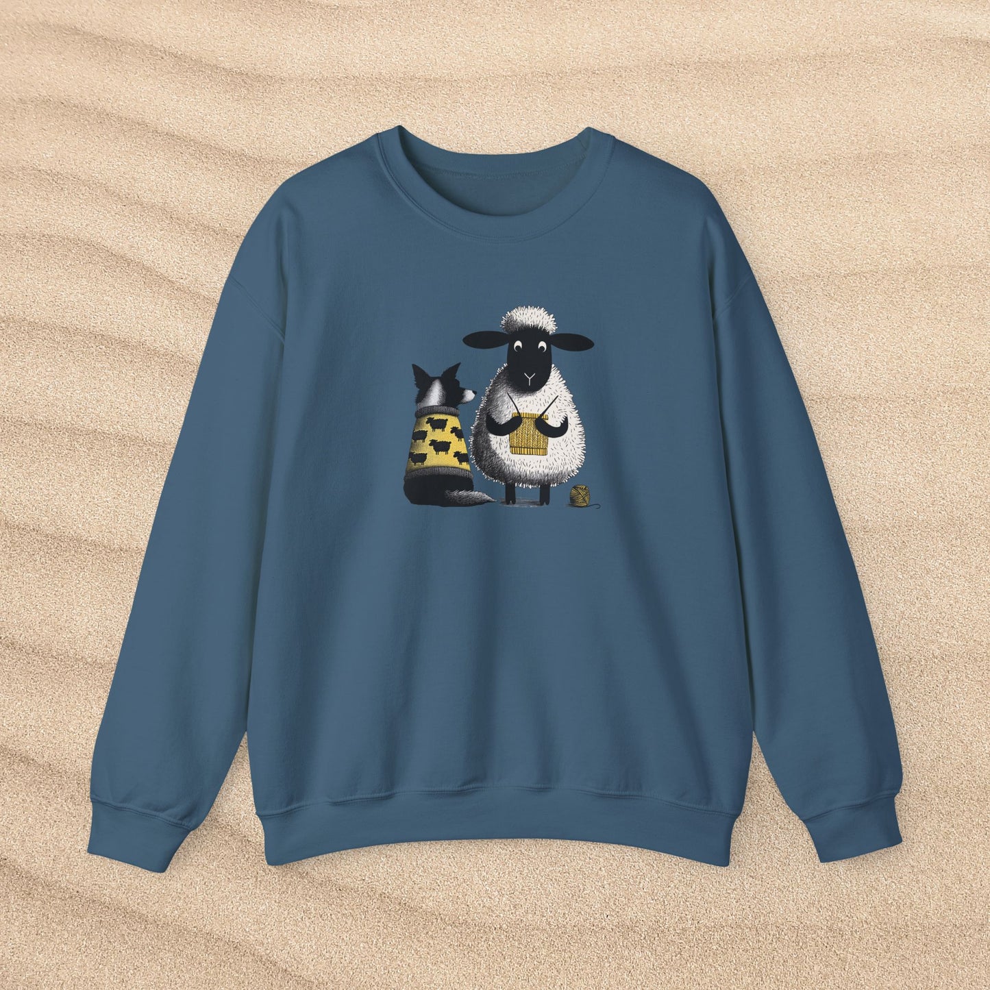 Bordie Collie and Sheep Sweatshirt: Sheep Knitting Crewneck Sweater