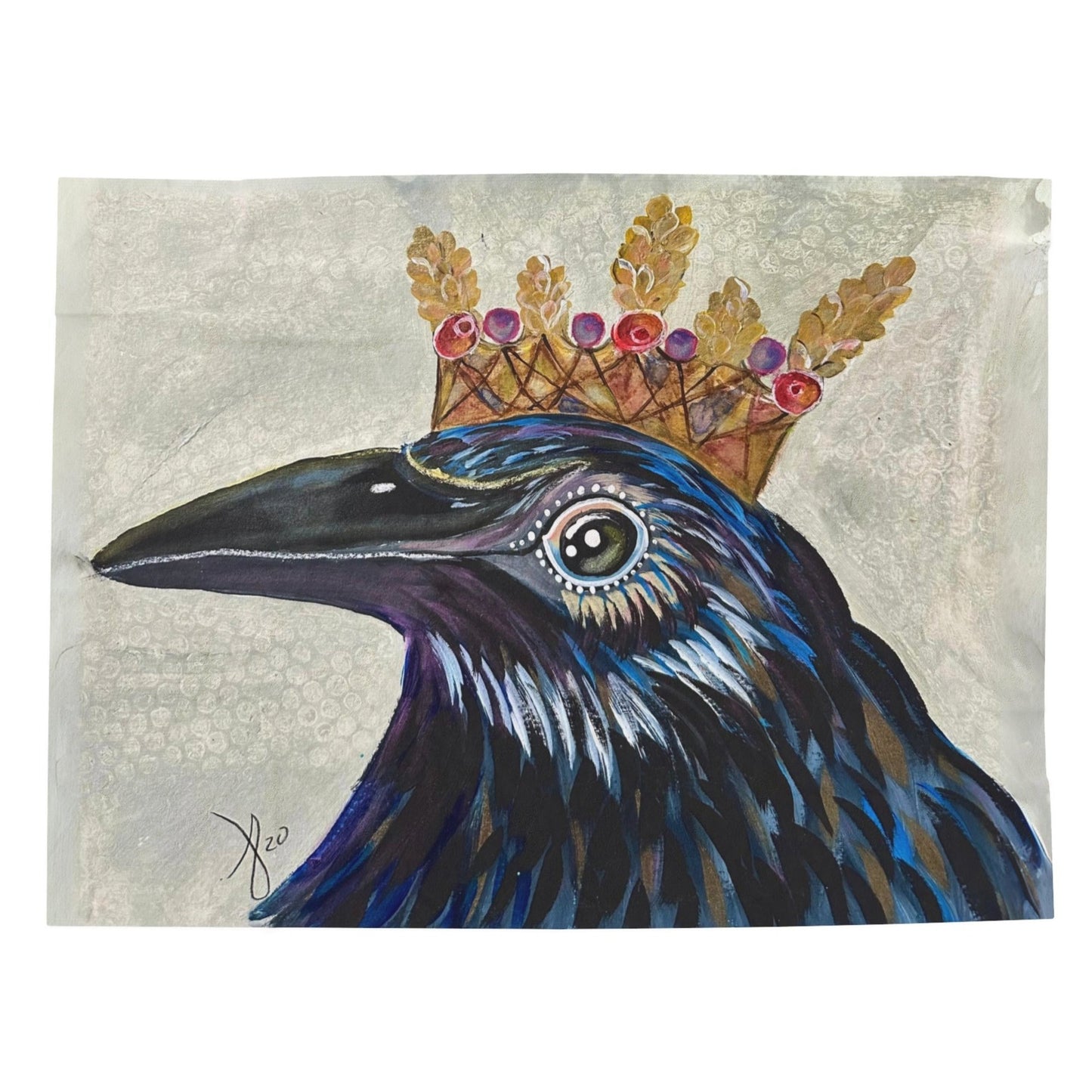 30x40 Blanket - King Crow - Velveteen Plush Throw - from Mama Mosaic Artworks - Whimsical Boho Eclectic Decor - Cottagecore Art. This whimsical velveteen plush throw blanket is printed edge to edge in high detail using vibrant colors. It is reproduced from the original canvas painting, King Crow, by Mama Mosaic Artworks. This soft blanket brings an instant aesthetic to any room. For those who love crows, ravens, whimsy, or who simply love this fanciful work of art.