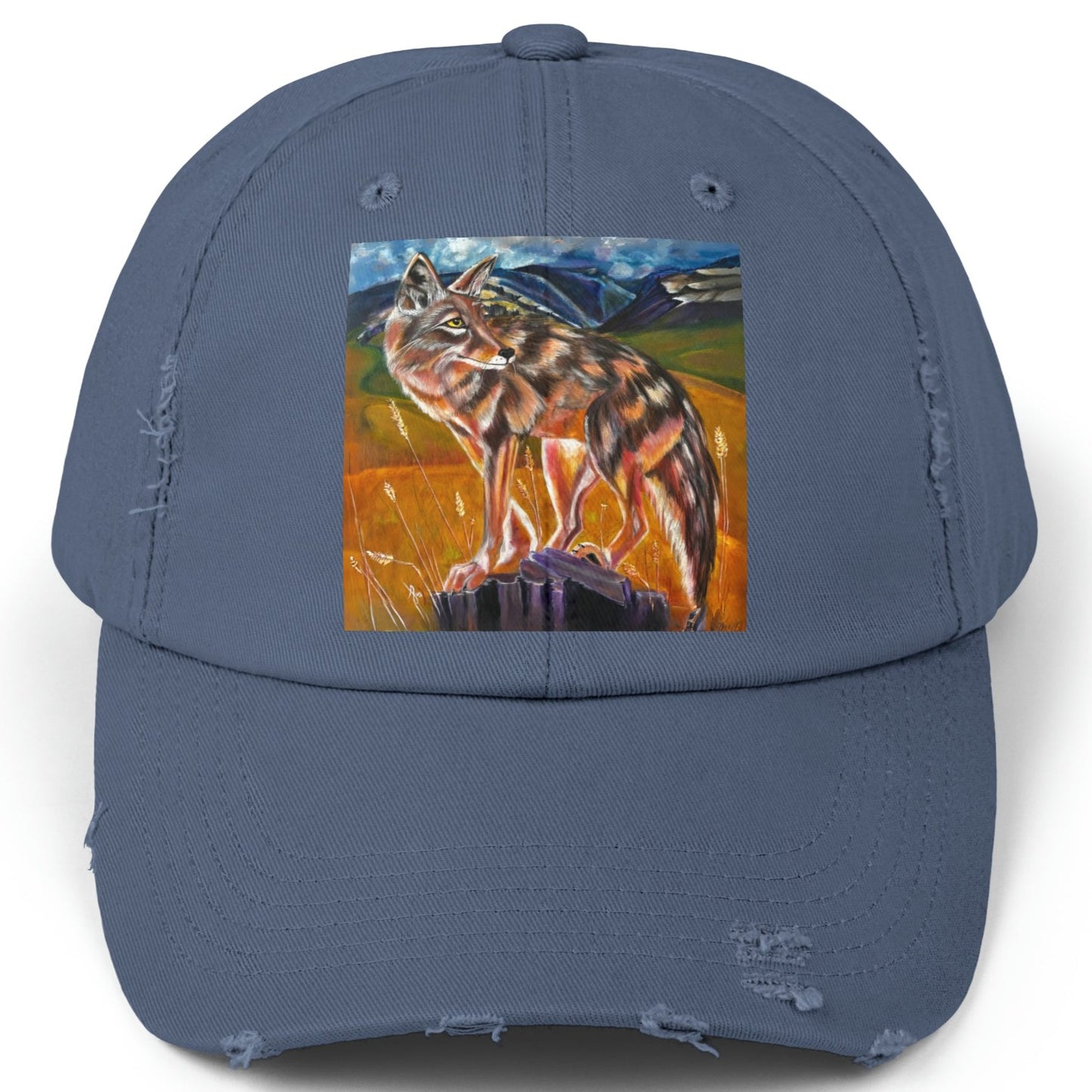 Plains Coyote Distressed Hat - Adjustable - Lady of the Plains from Mama Mosaic Artworks