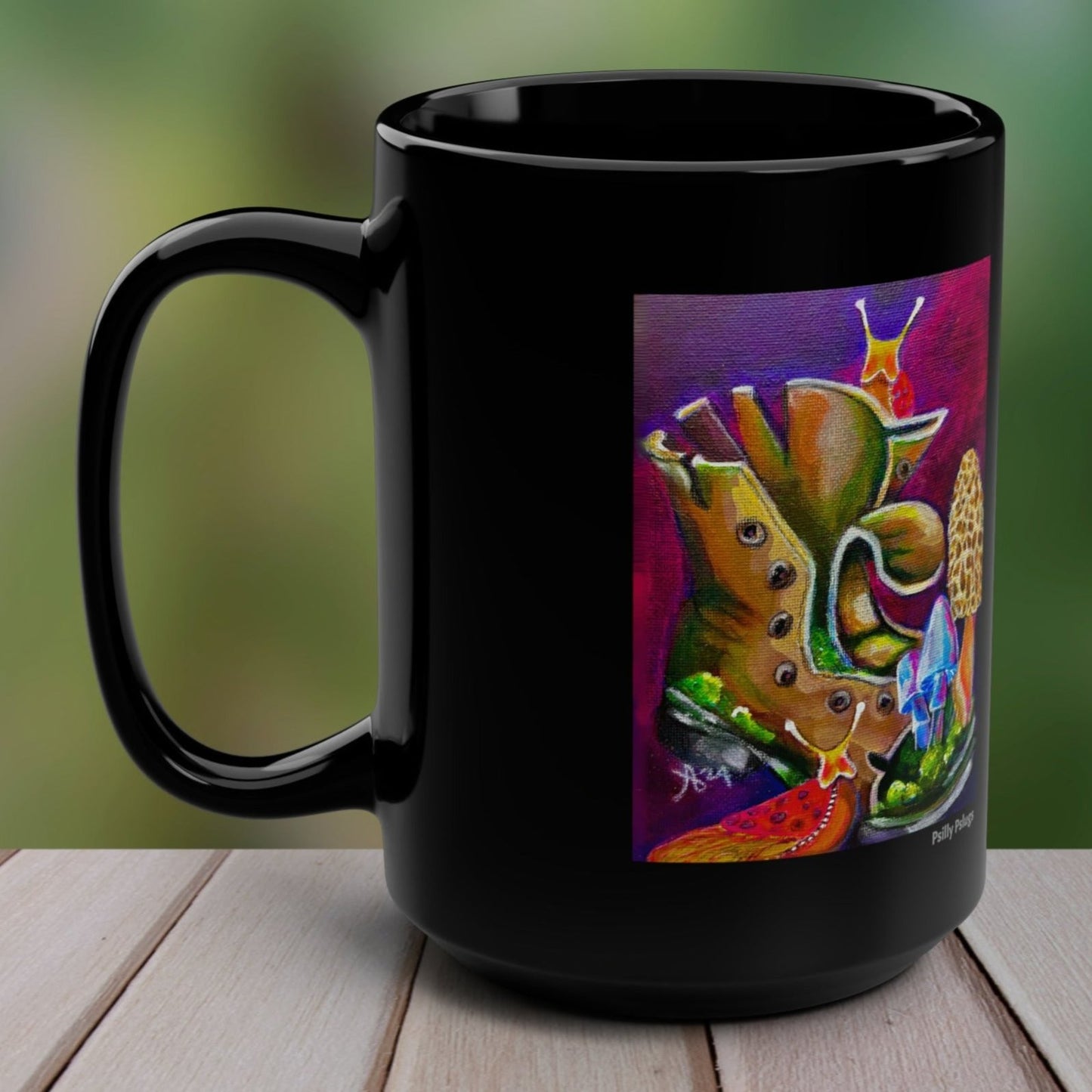 Psychedelic Shrooms Mug - 15oz Glossy Ceramic - Psilly Pslugs from Mama Mosaic Artworks