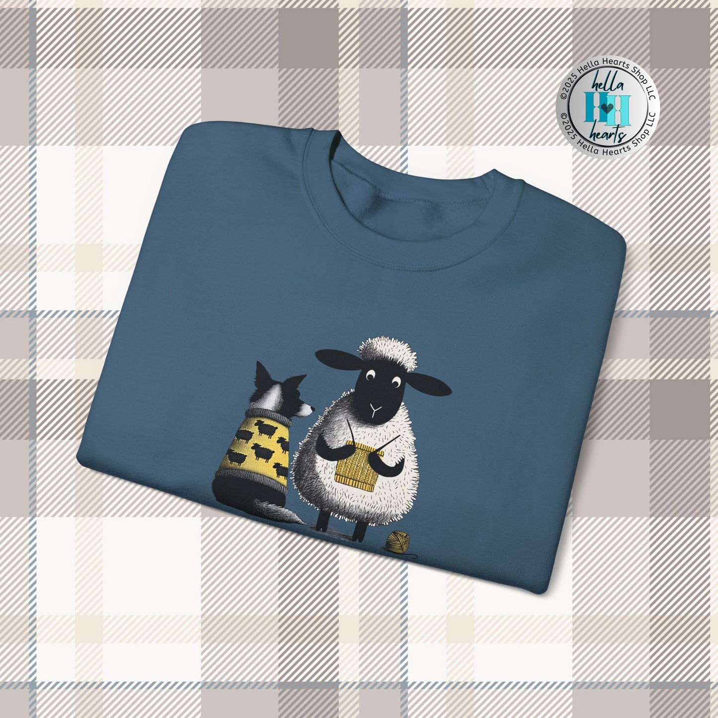 Bordie Collie and Sheep Sweatshirt: Sheep Knitting Crewneck Sweater