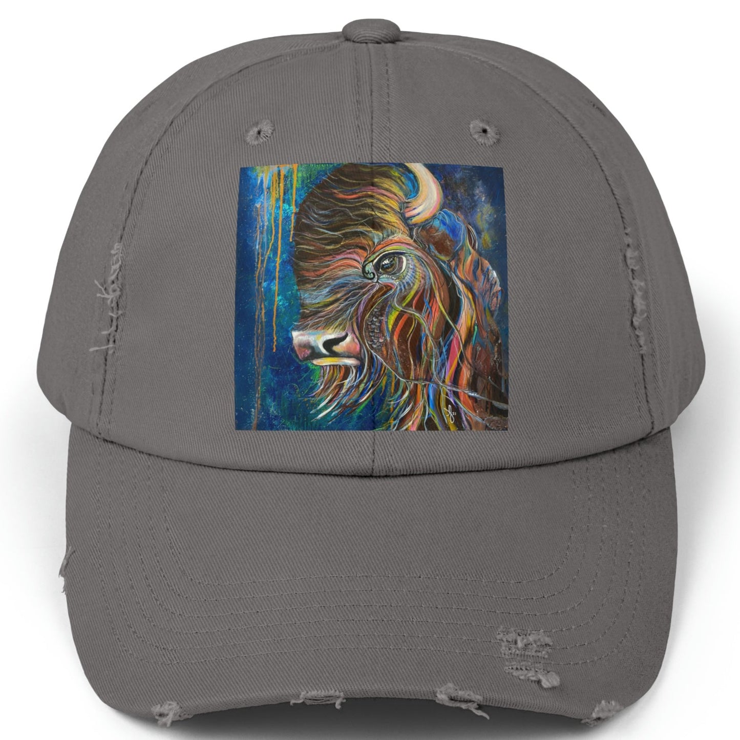 Bison Distressed Hat - Adjustable - Be Strong Adapt and Survive from Mama Mosaic Artworks