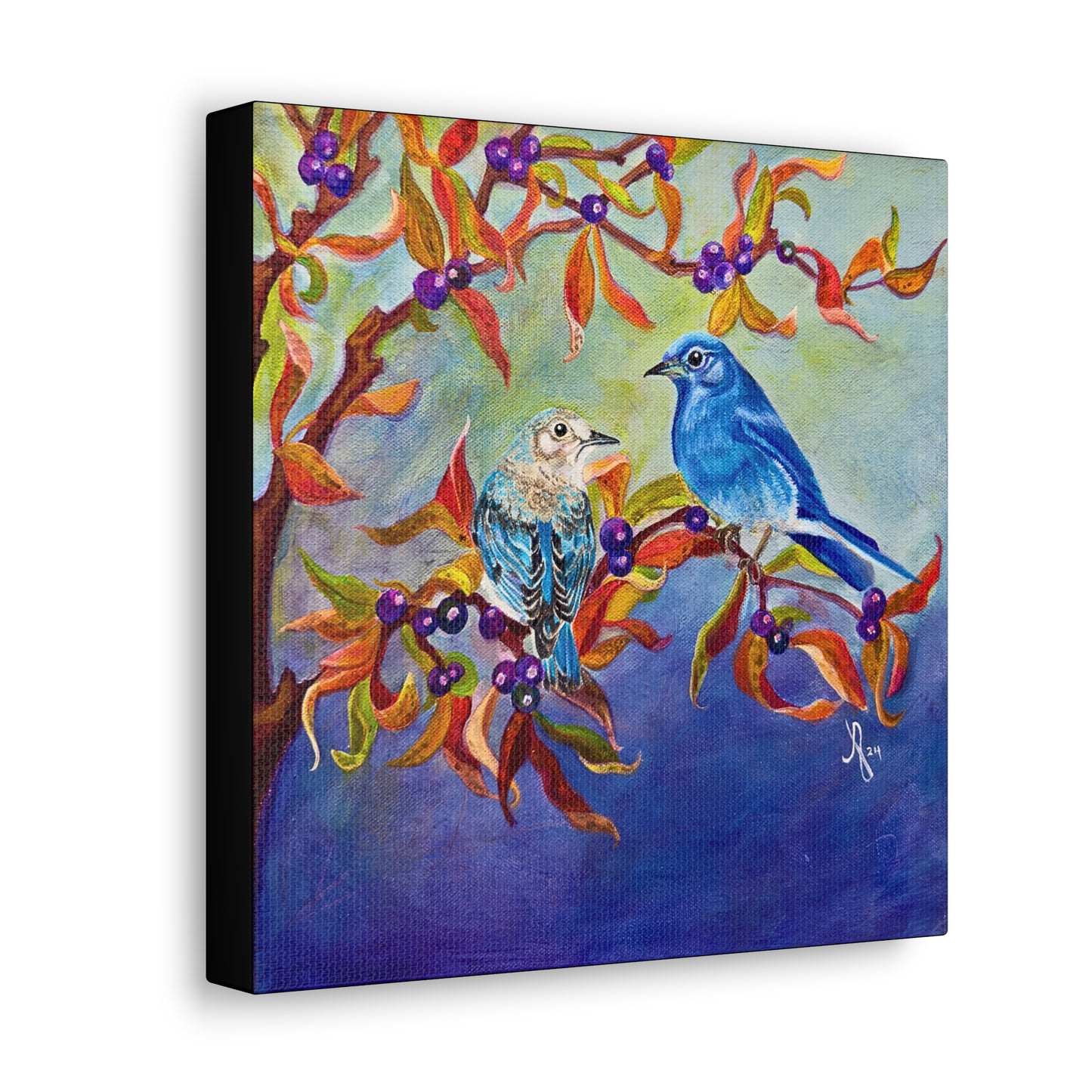 Canvas Wall Art - Blue Birds in Huckleberries From Mama Mosaic Artworks