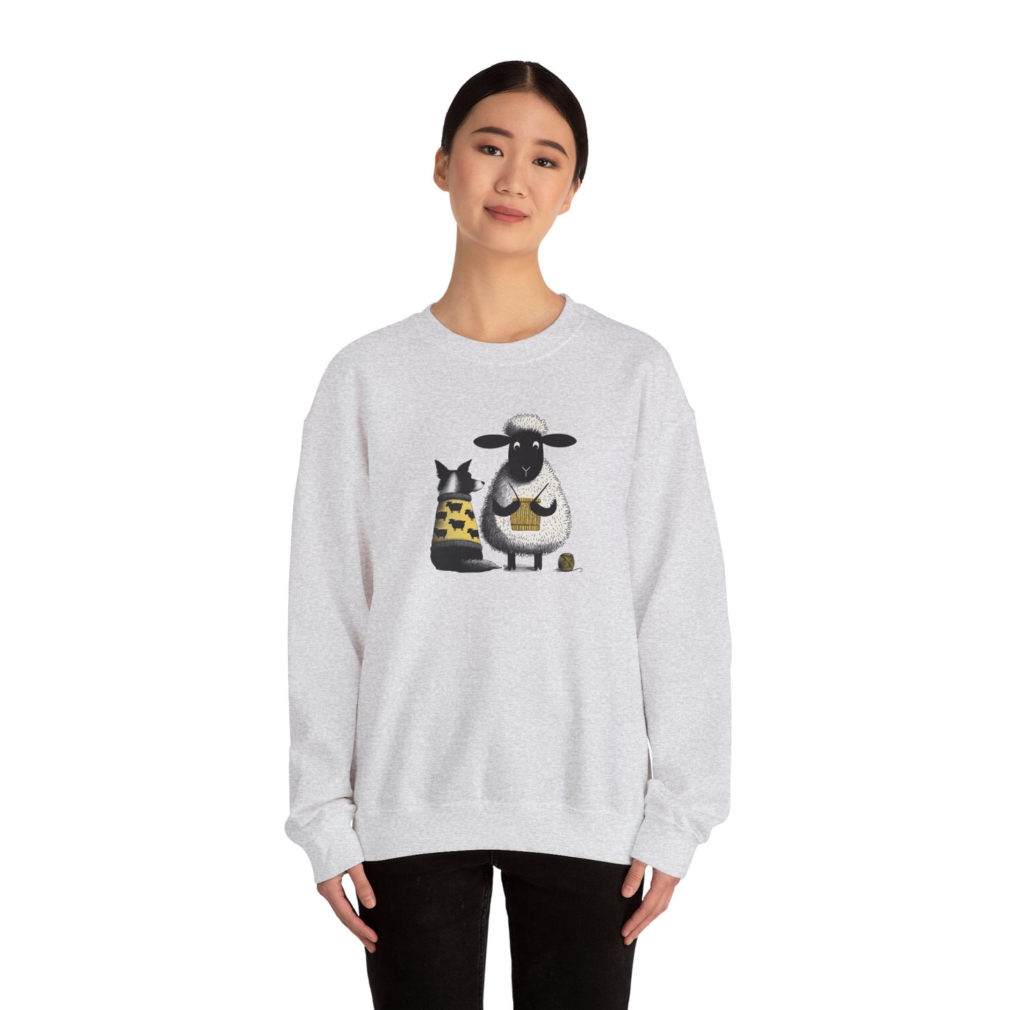 Bordie Collie and Sheep Sweatshirt: Sheep Knitting Crewneck Sweater