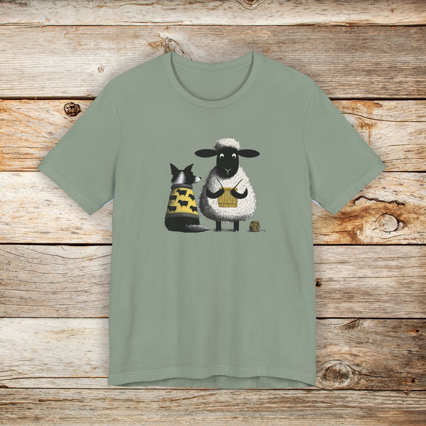 Border Collie and Sheep Friends Shirt: Sheep Knitting Hobby, Unisex Crew Tee