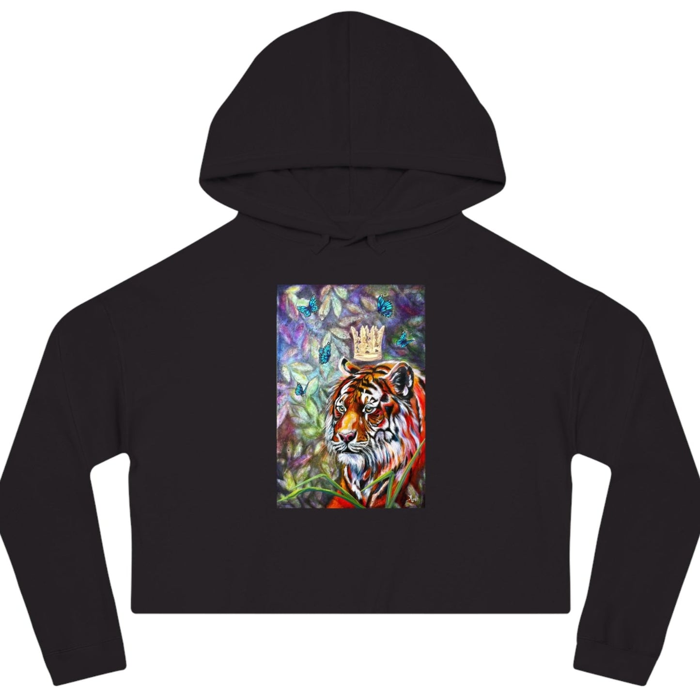 Tiger Cropped Hooded Sweatshirt- Mastery of Thought From Mama Mosaic Artworks