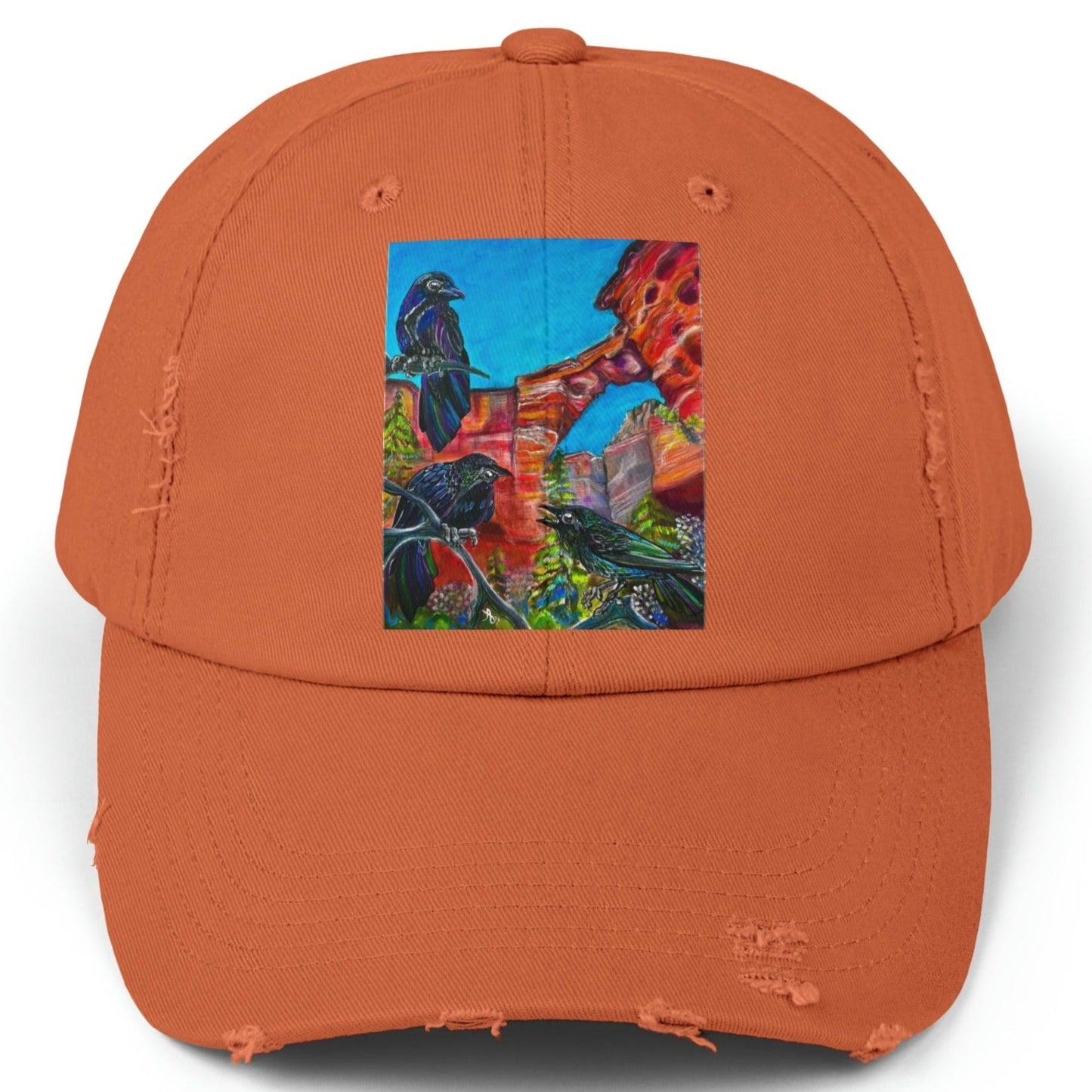 Sedona Devil's Bridge Distressed Hat - Adjustable - Three Crows at Devil's Bridge from Mama Mosaic Artworks