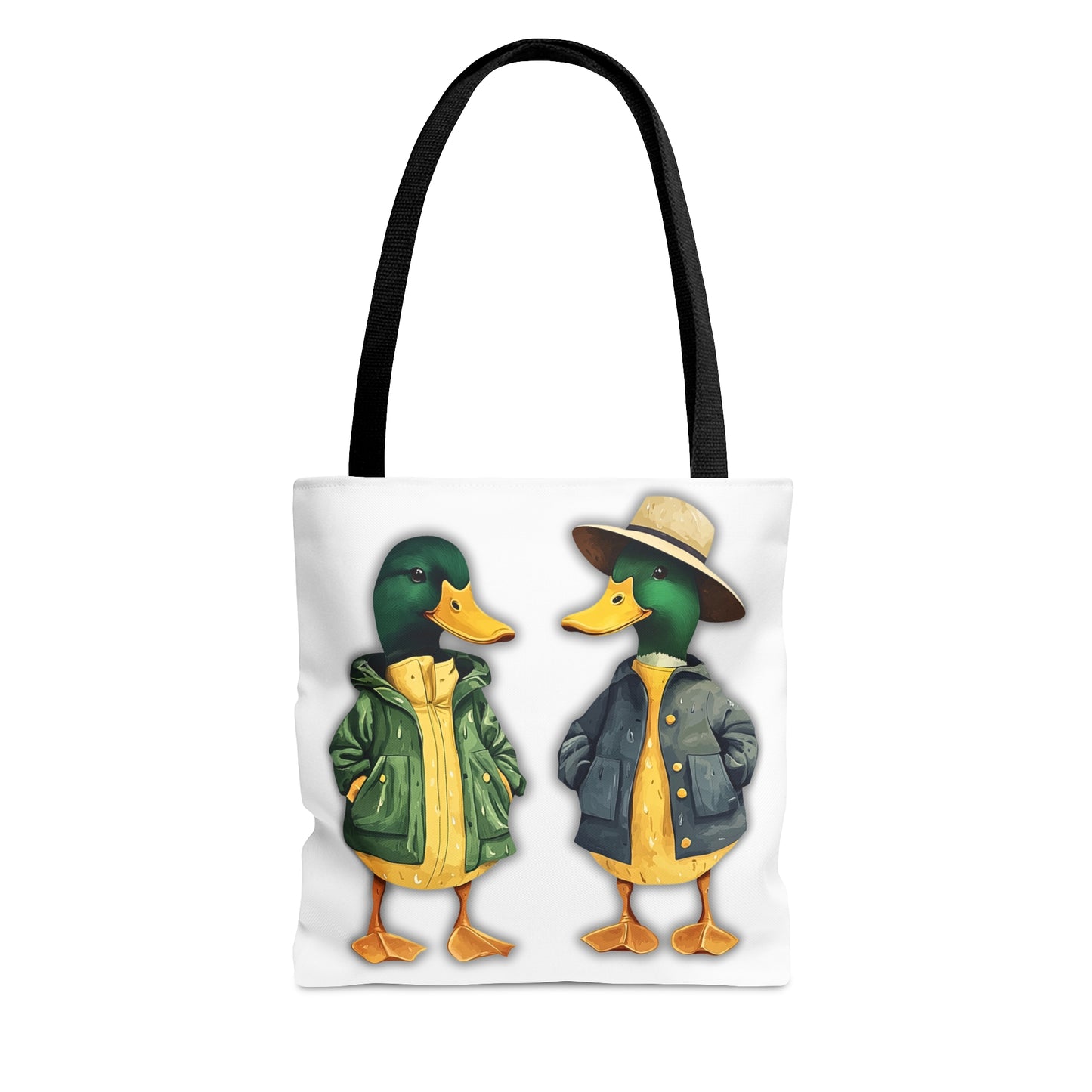 Ducks Tote Bag - Mallards in Rain Slickers - Green n Yellow Raincoats - Eugene Oregon Pacific Northwest Gift - 3 Sizes