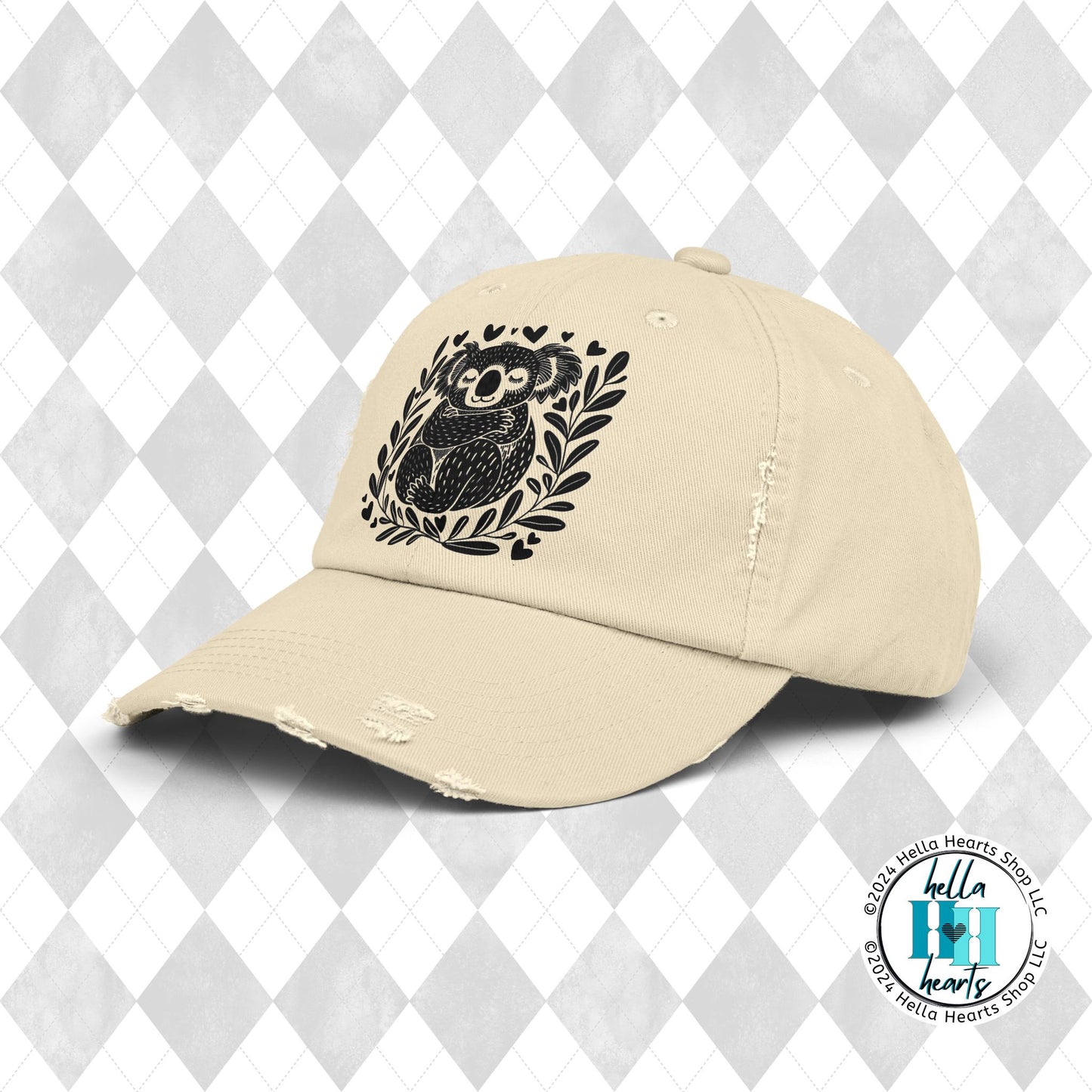 Sleeping Koala Unisex Distressed Cap - Adjustable