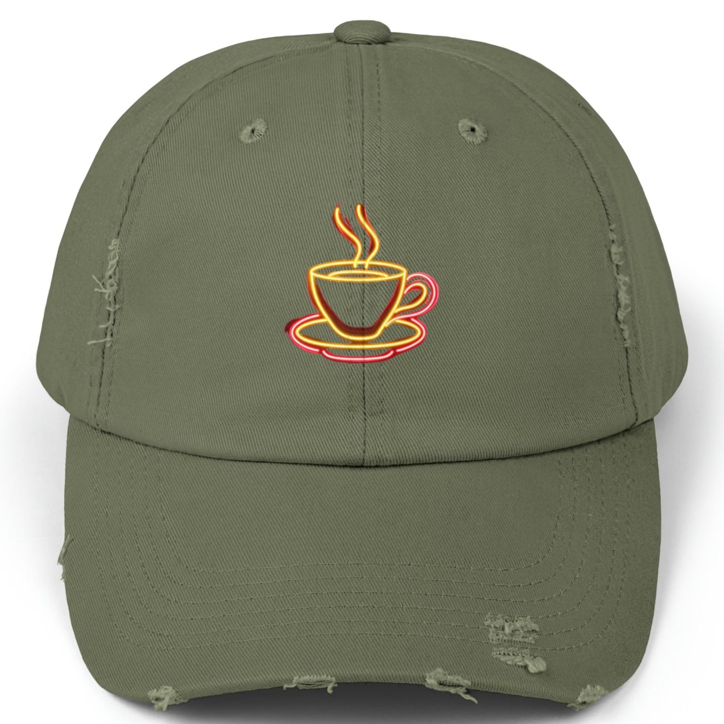 Retro Neon Coffee Cup Distressed Hat - Adjustable