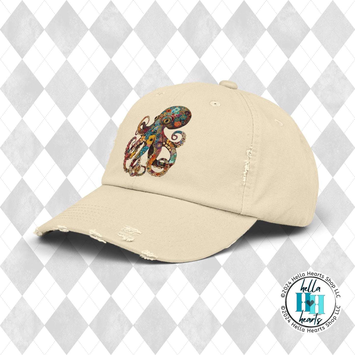 Groovy Octopus Unisex Distressed Cap - Adjustable