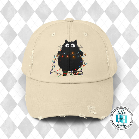 Christmas Kitty Unisex Distressed Cap - Adjustable