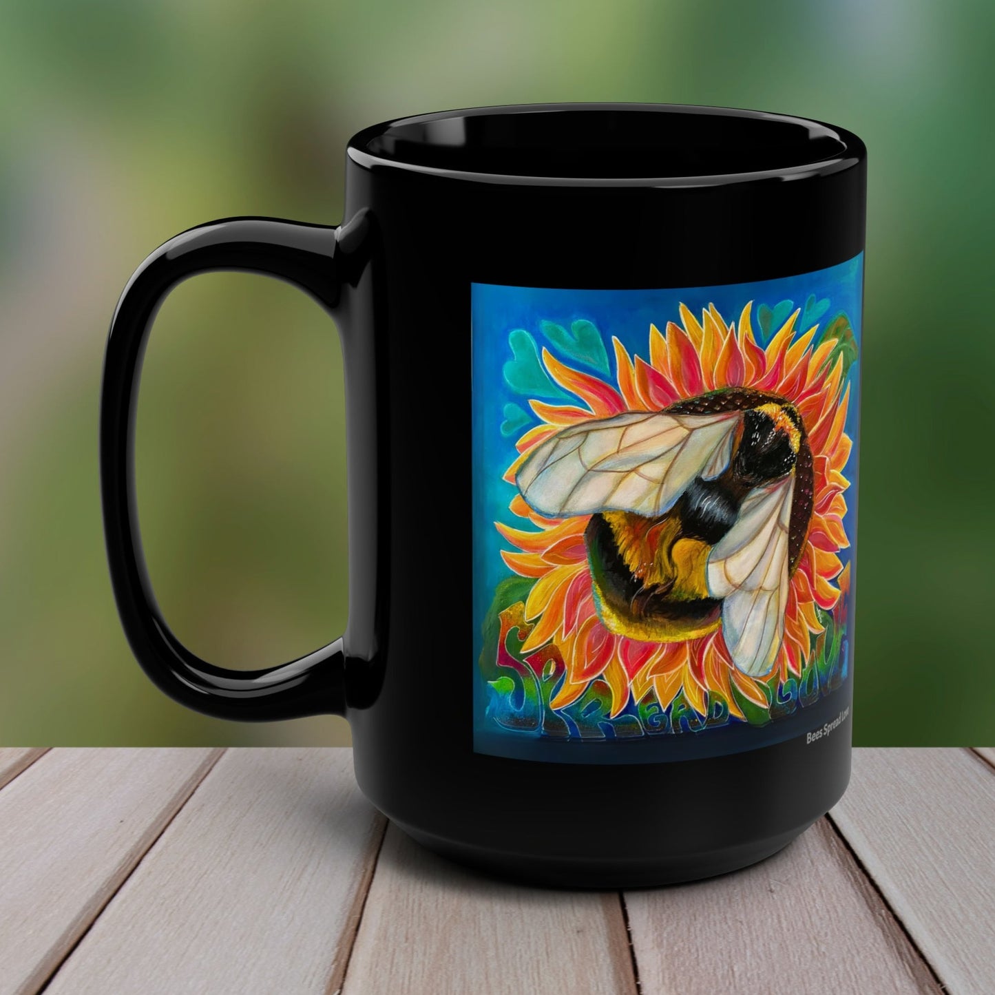 Bee Mug - 15oz Glossy Ceramic - Bees Spread Love from Mama Mosaic Artworks