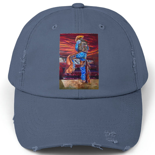 Bull Rider Cowboy Distressed Hat - Adjustable - Old Chaps New Bull from Mama Mosaic Artworks