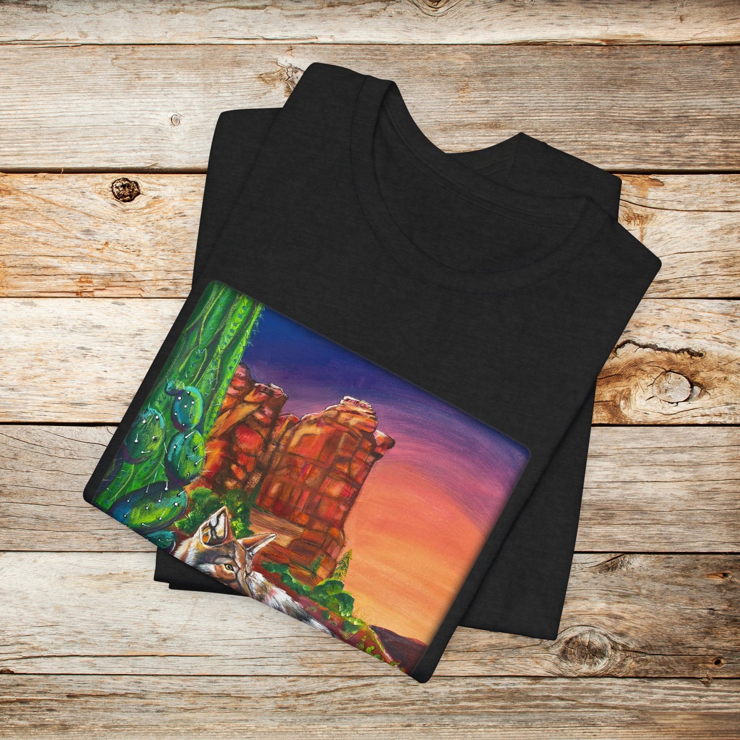 Sedona Coyote Unisex TShirt - Coyote at Coffee Pot Rock from Mama Mosaic Artworks