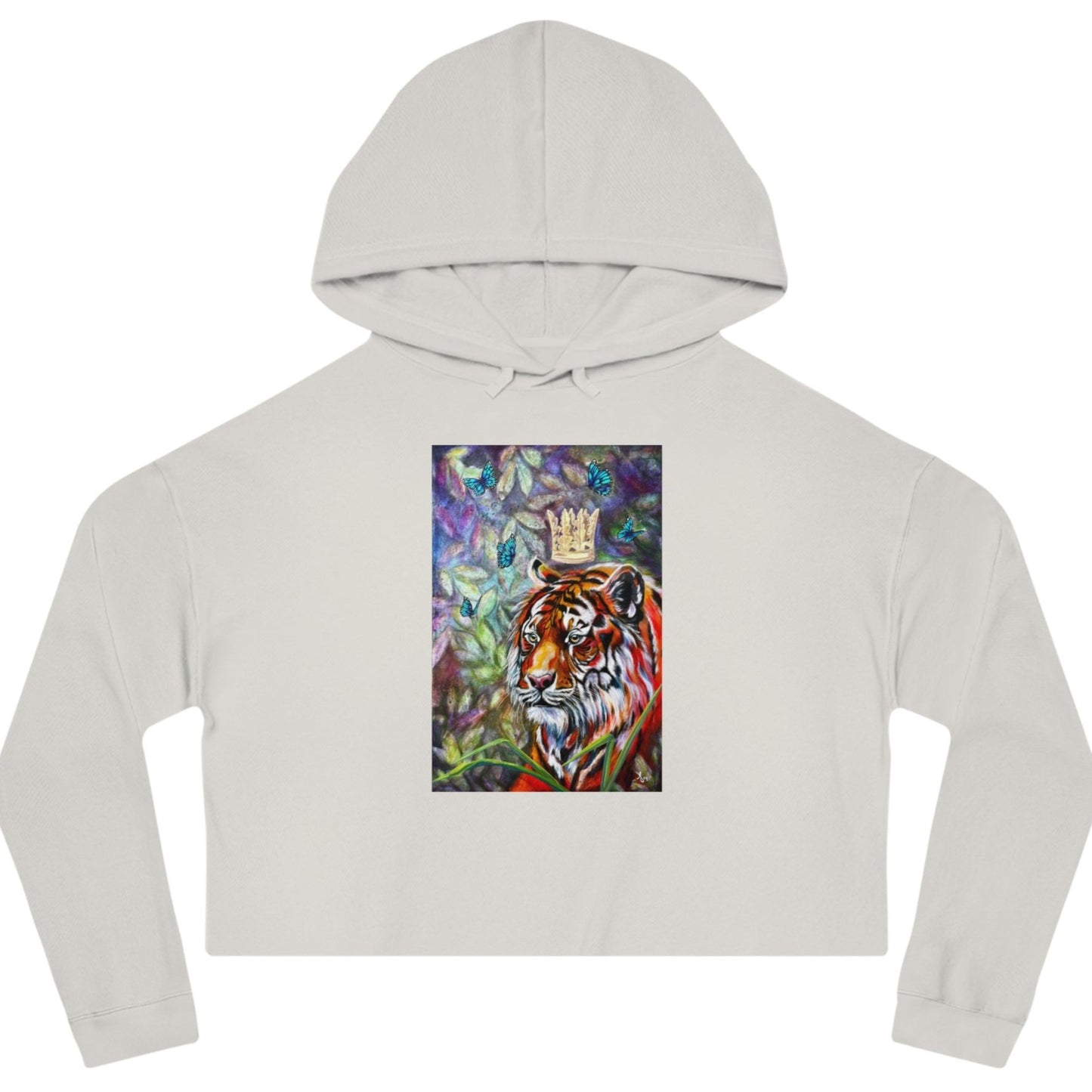 Tiger Cropped Hooded Sweatshirt- Mastery of Thought From Mama Mosaic Artworks