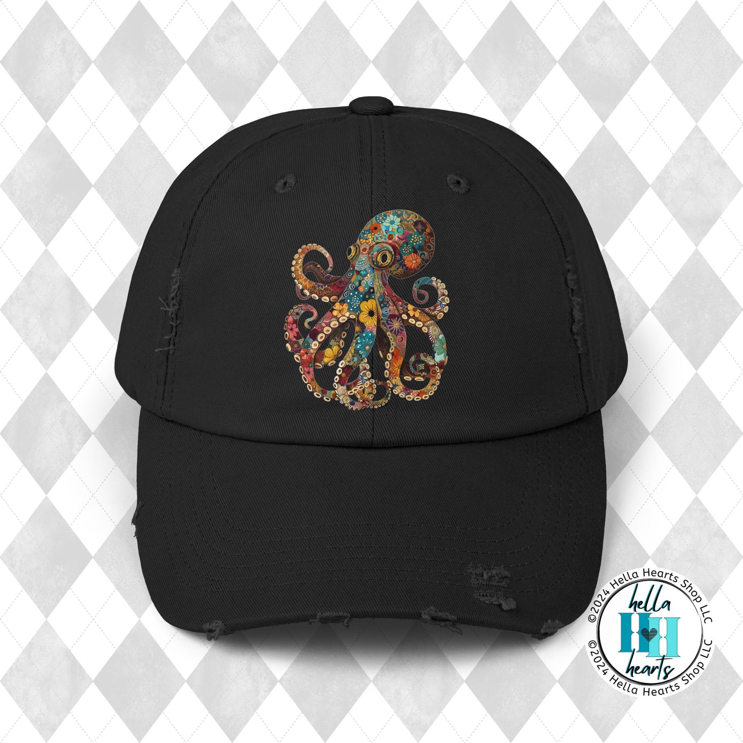 Groovy Octopus Unisex Distressed Cap - Adjustable