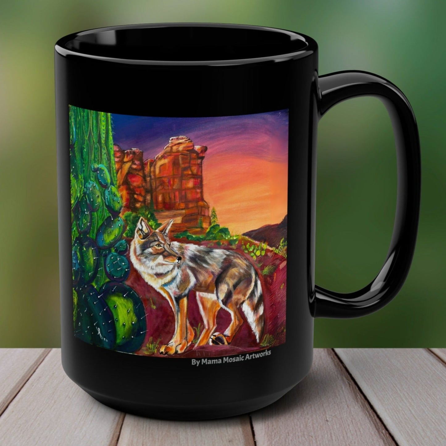 Sedona Coyote Mug - 15oz Glossy Ceramic - Coyote at Coffee Pot Rock from Mama Mosaic Artworks